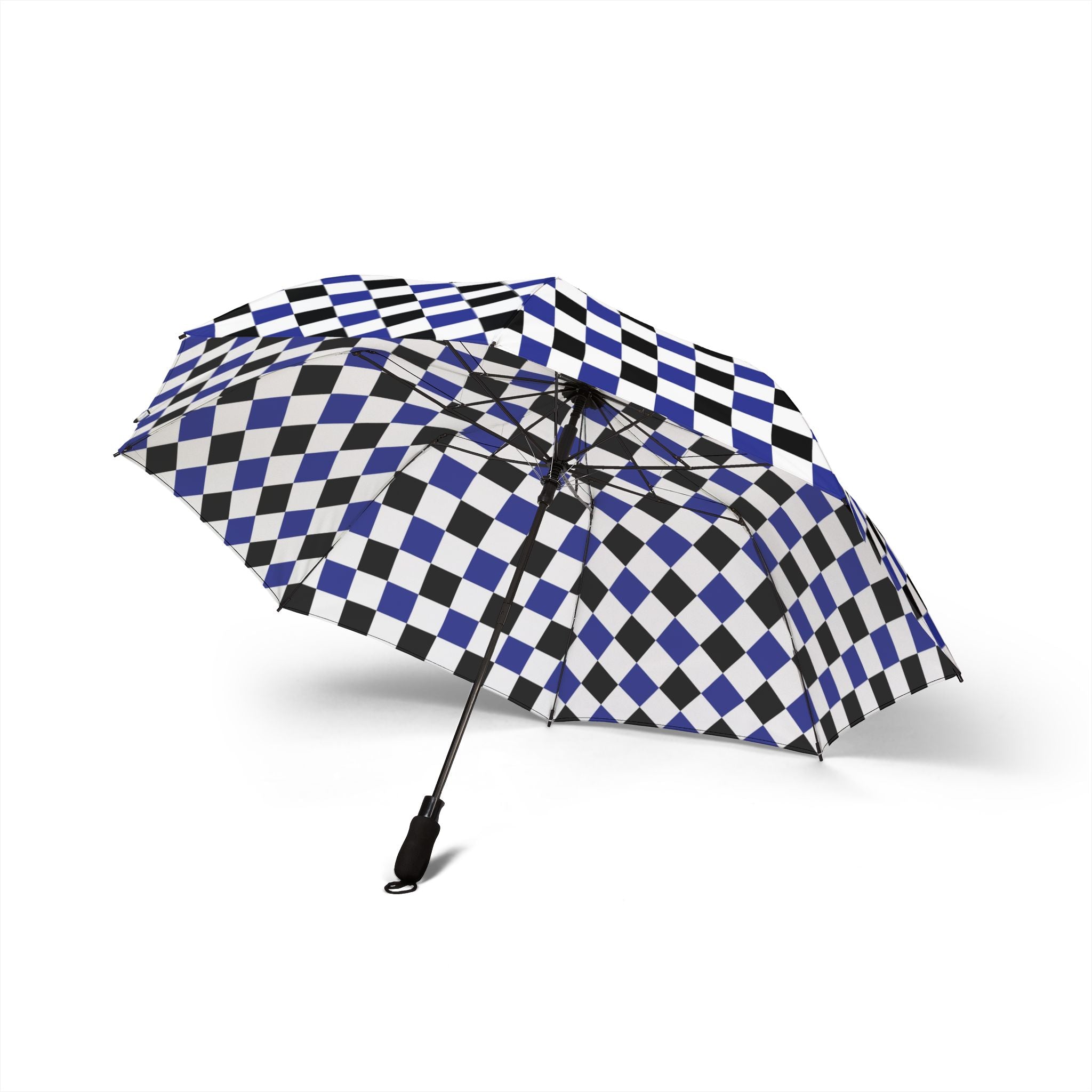 Checkerboard II Blue White and Black Semi-Automatic Foldable Umbrella, Artsulli - Art is Long, Life is Short, Accessories, , , , , , , 