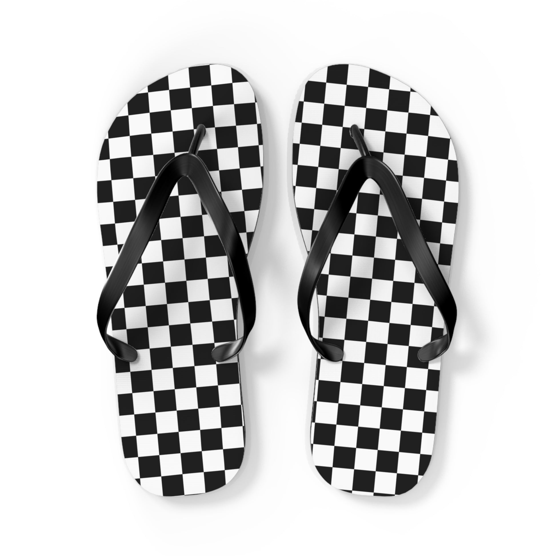 Checkerboard White and Black Flip Flops, Artsulli - Art is Long, Life is Short, Shoes, Size, L, Color, Black sole, , , 19156228563005540831