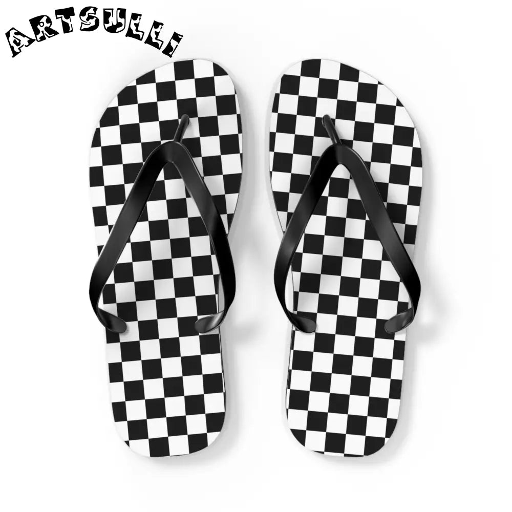 JAKKOUTTHEBXX Checkerboard White and Black Flip Flops JAKKOUTTHEBXX