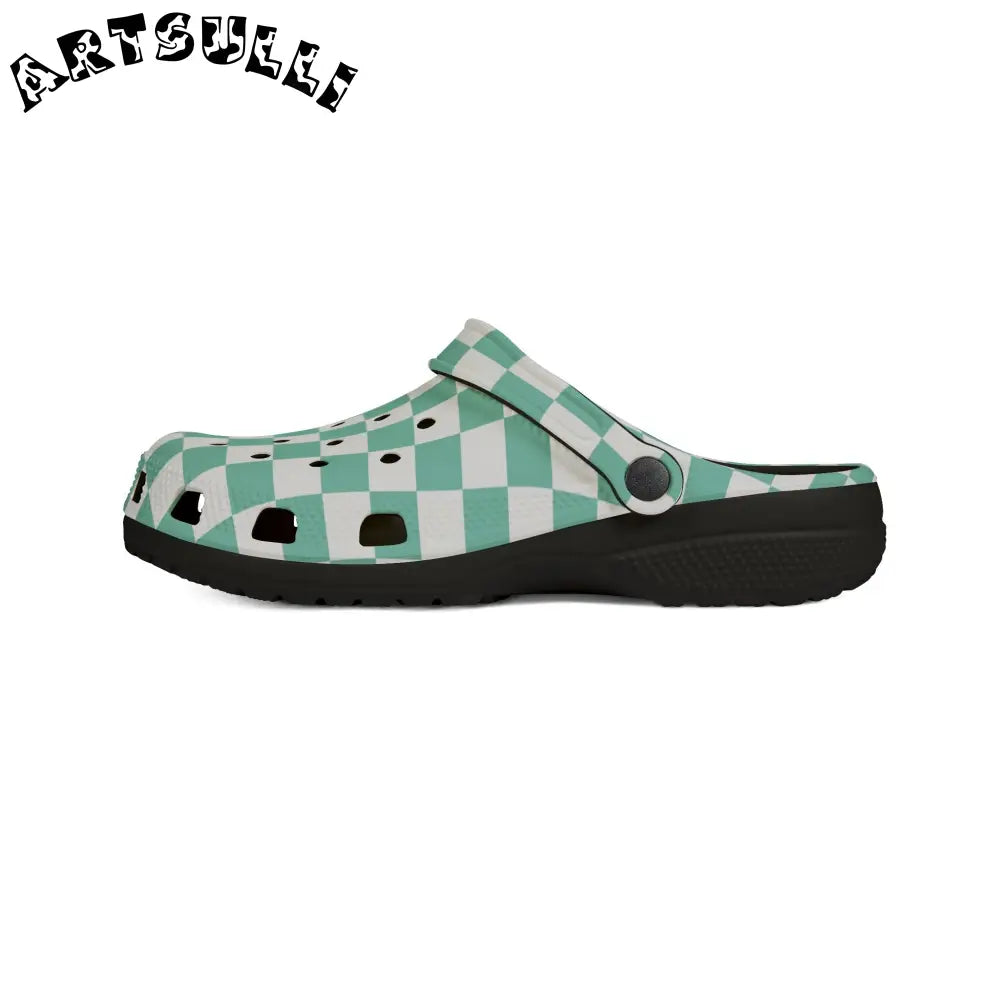 JAKKOUTTHEBXX Checkerboard Light Green EVA Foam Rubber Shoes (AOP)