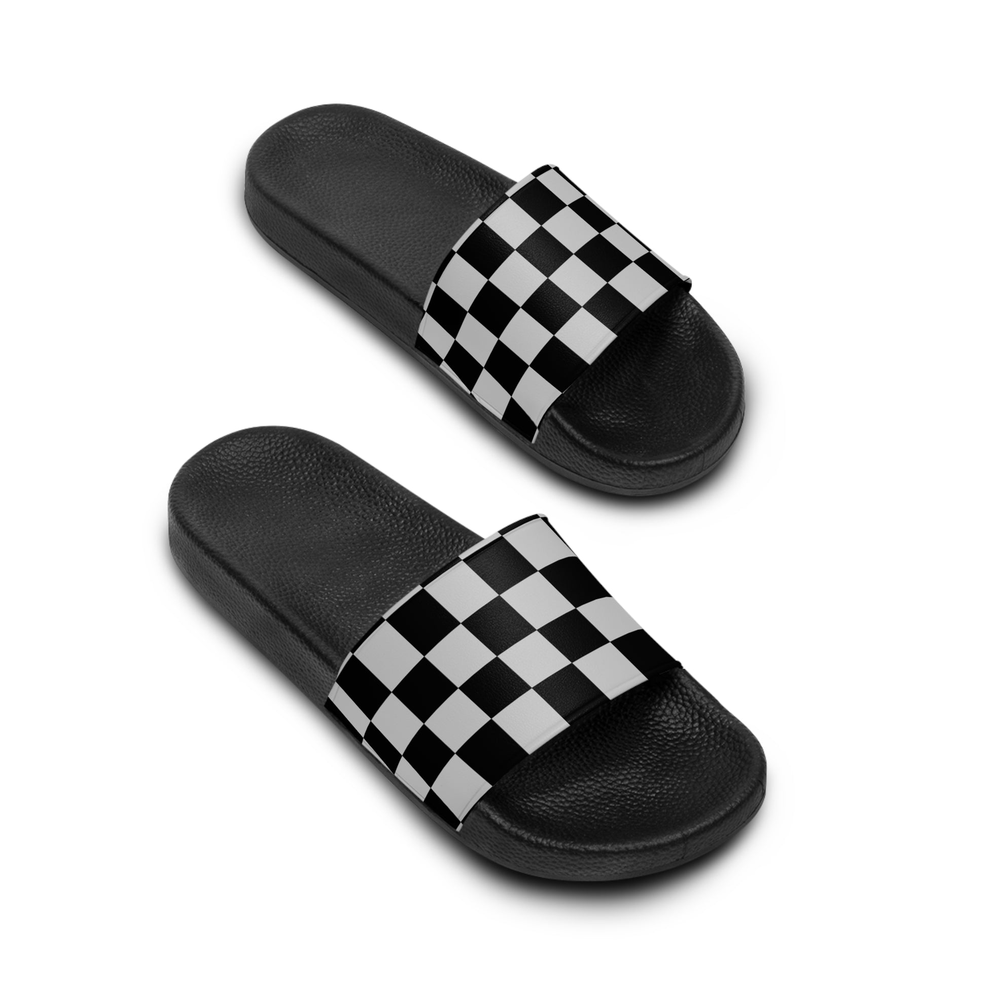Checkerboard Dada Black and Light Gray Women's Slide Sandals, Artsulli - Art is Long, Life is Short, Shoes, , , , , , , 