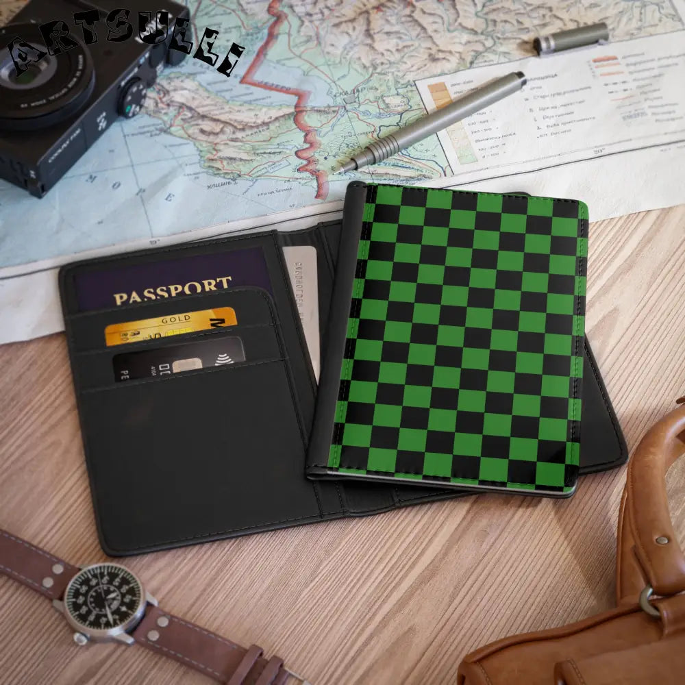 JAKKOUTTHEBXX Checkerboard Green and Black Passport Cover