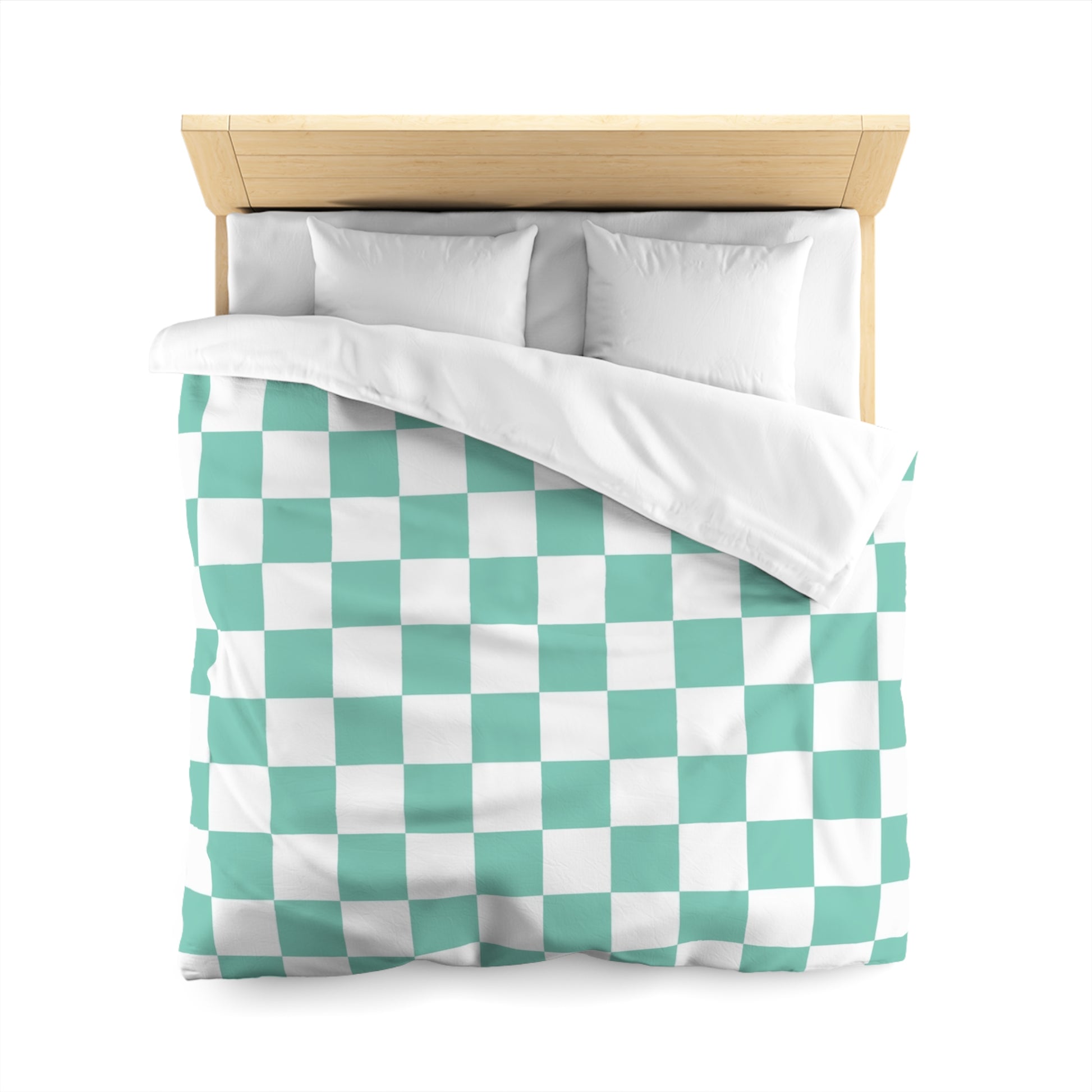 Checkerboard Light Green Microfiber Duvet Cover, Artsulli - Art is Long, Life is Short, Home Decor, , , , , , , 