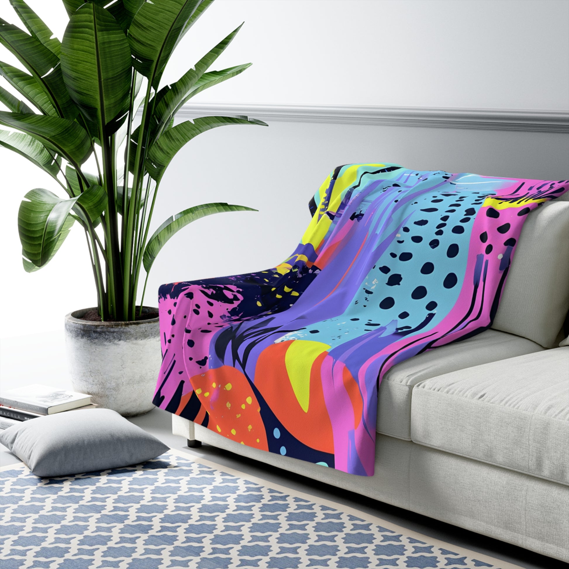 Dark Neon Rainforest Sherpa Fleece Blanket, Artsulli - Art is Long, Life is Short, Home Decor, , , , , , , 