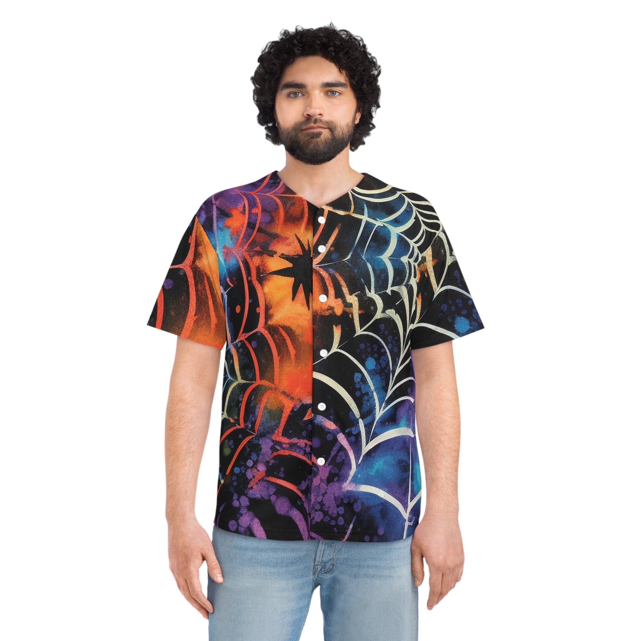 Spider Web Tie Dye Men's Baseball Jersey (AOP), Artsulli - Art is Long, Life is Short, All Over Prints, , , , , , , 