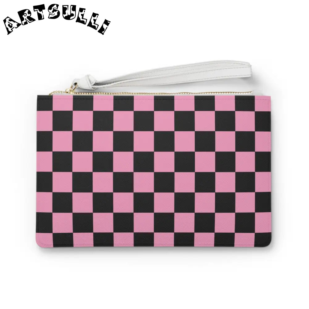 JAKKOUTTHEBXX Checkerboard Black and Pink Clutch Bag JAKKOUTTHEBXX