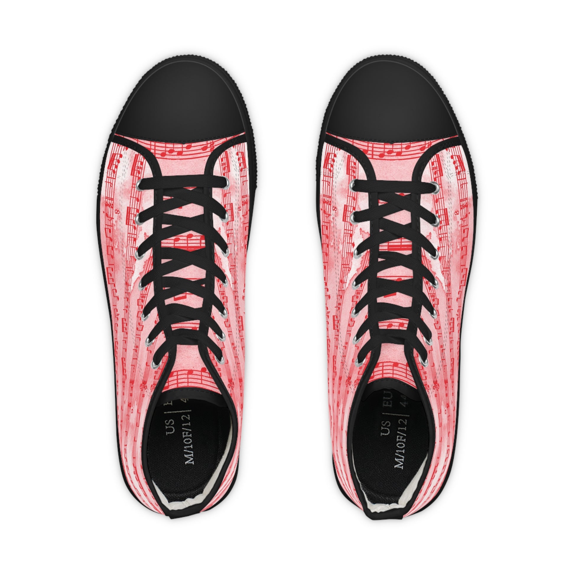 Drip Spill Type Beat Sheet Music II Red Men's High Top Sneakers, Artsulli - Art is Long, Life is Short, Shoes, , , , , , , 