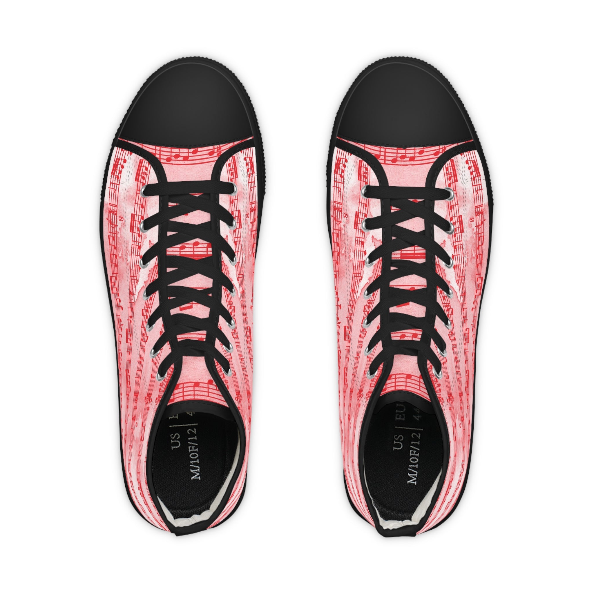 Drip Spill Type Beat Sheet Music II Red Men's High Top Sneakers, Artsulli - Art is Long, Life is Short, Shoes, , , , , , , 