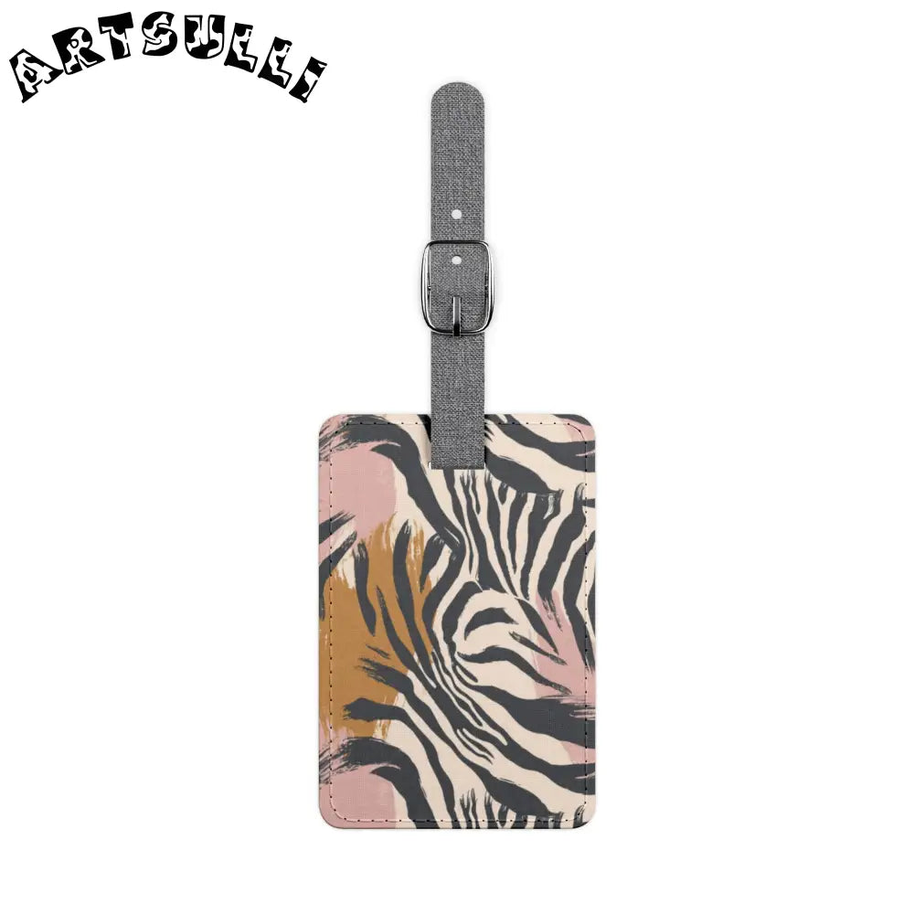 JAKKOUTTHEBXX Zebra Print Gray Canvas Luggage Tag with Canvas Buckle