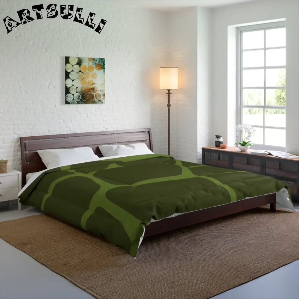JAKKOUTTHEBXX Dark Green Comforter with Light Green Geometric Design 2025