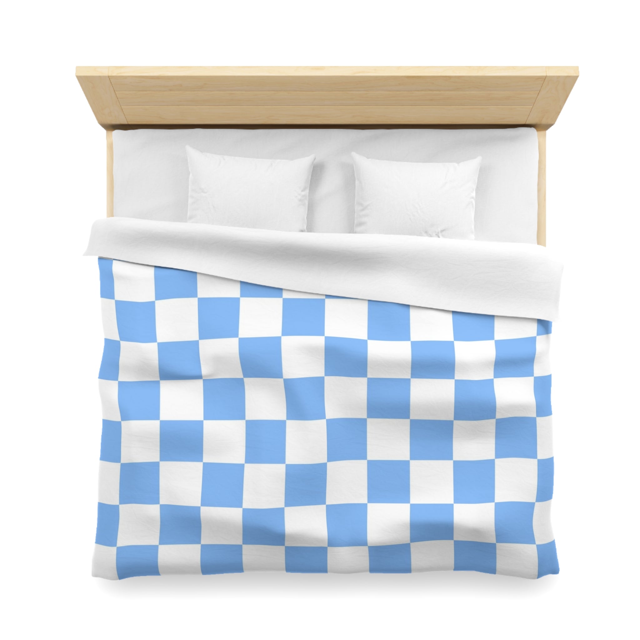 Checkerboard White and Light Blue Microfiber Duvet Cover, Artsulli - Art is Long, Life is Short, Home Decor, , , , , , , 