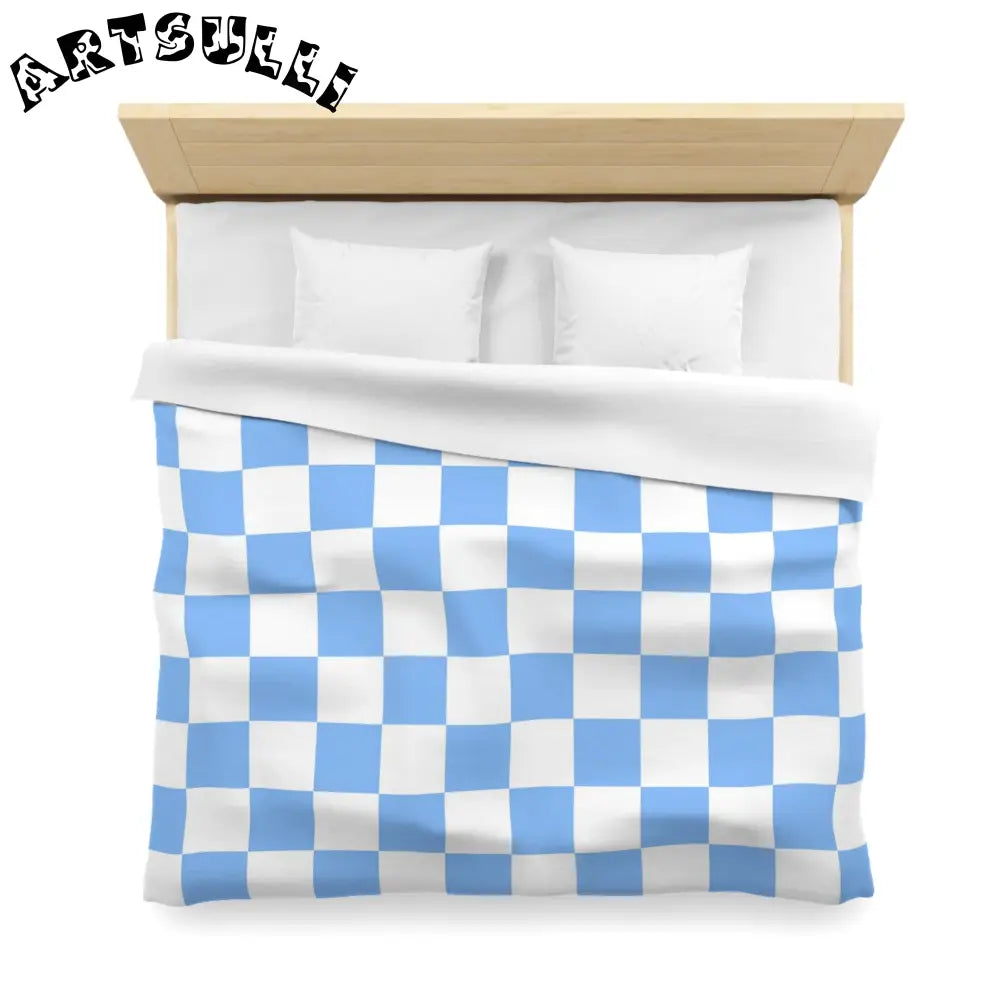 JAKKOUTTHEBXX Checkerboard White and Light Blue Microfiber Duvet