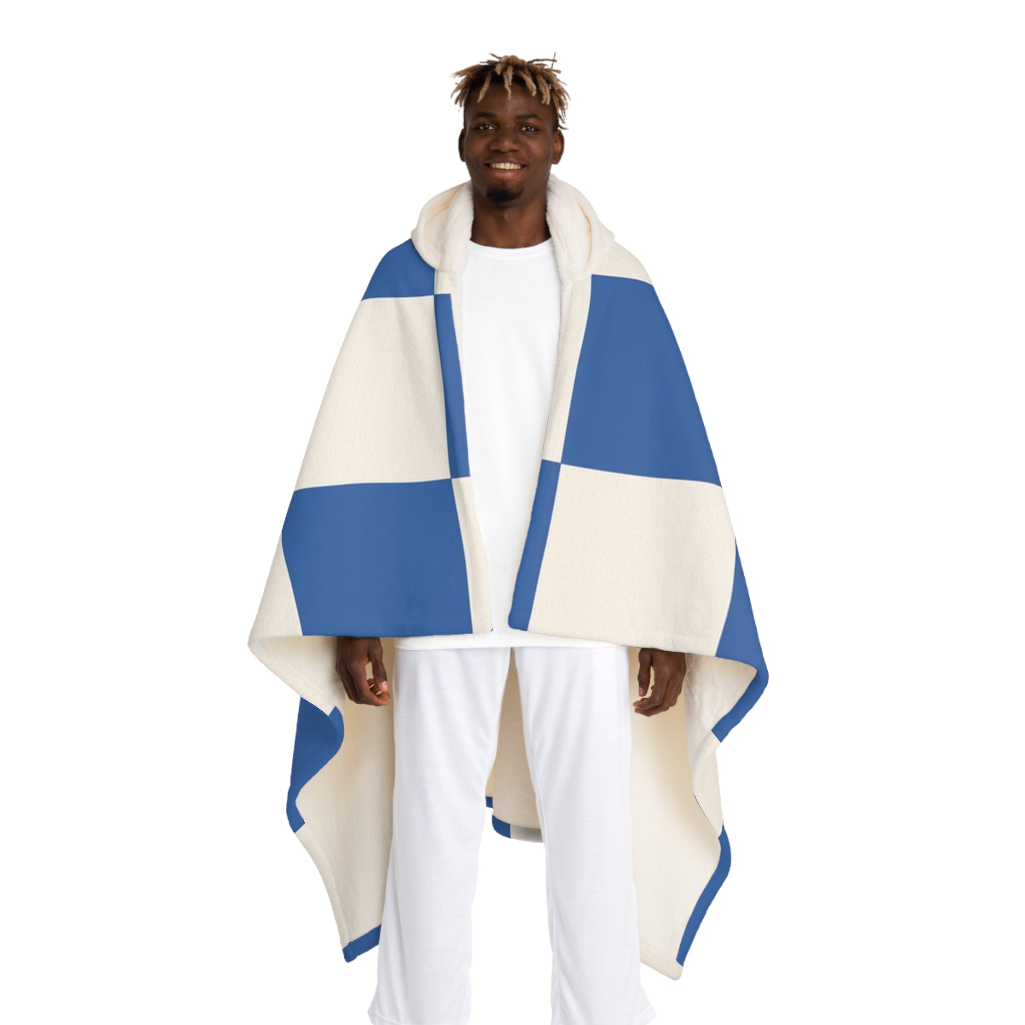 Checkerboard Blue Hooded Sherpa Fleece Blanket, Artsulli - Art is Long, Life is Short, All Over Prints, Size, One size, Color, Cream, , , 28845885870037723758