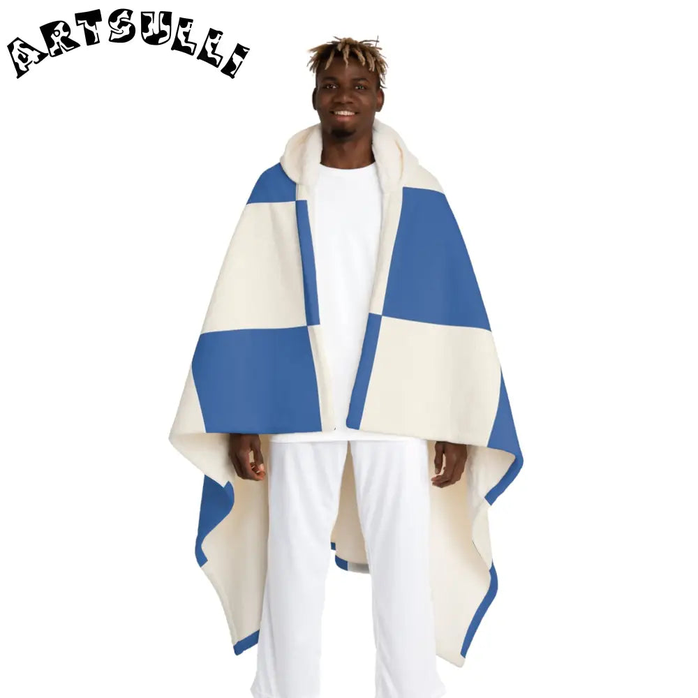 JAKKOUTTHEBXX Checkerboard Blue Hooded Sherpa Fleece Blanket