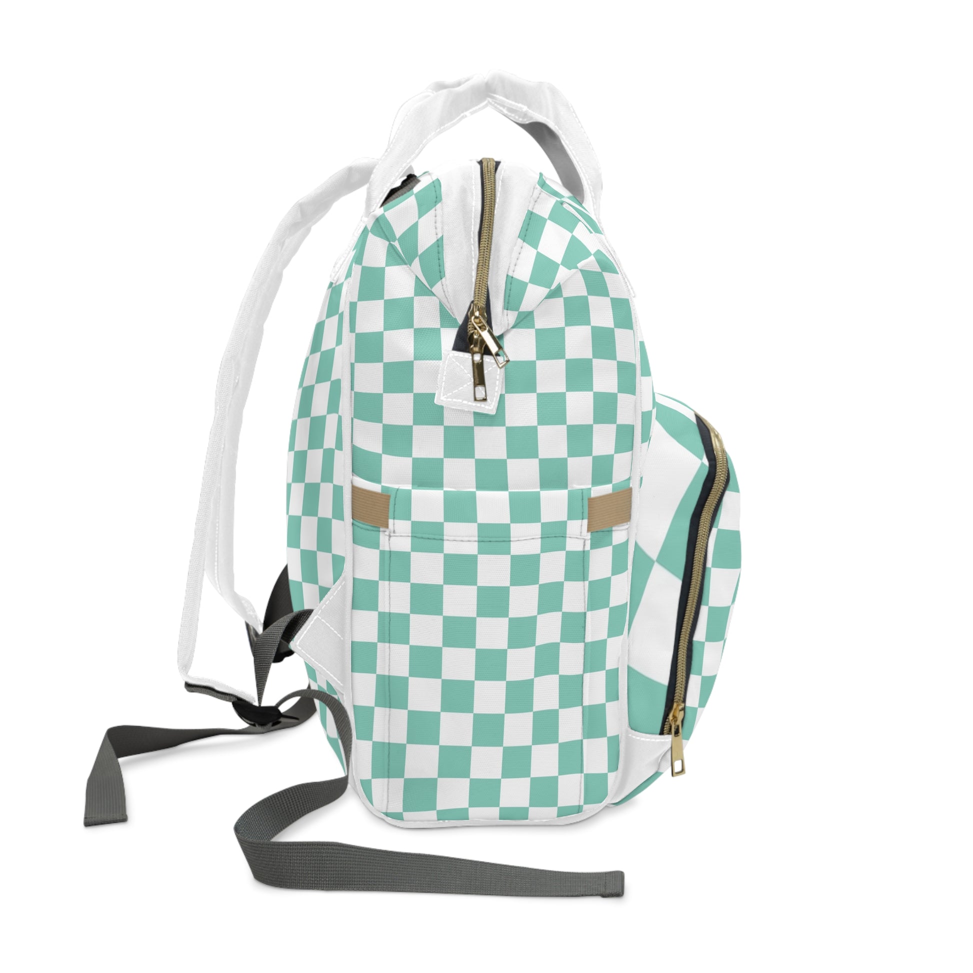 Checkerboard Black and Blue Multifunctional Diaper Backpack, Artsulli - Art is Long, Life is Short, Bags, , , , , , , 