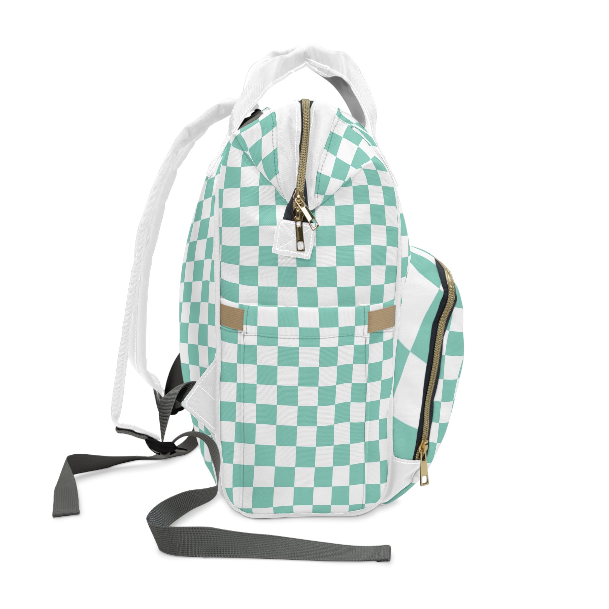Checkerboard Black and Blue Multifunctional Diaper Backpack, Artsulli - Art is Long, Life is Short, Bags, , , , , , , 