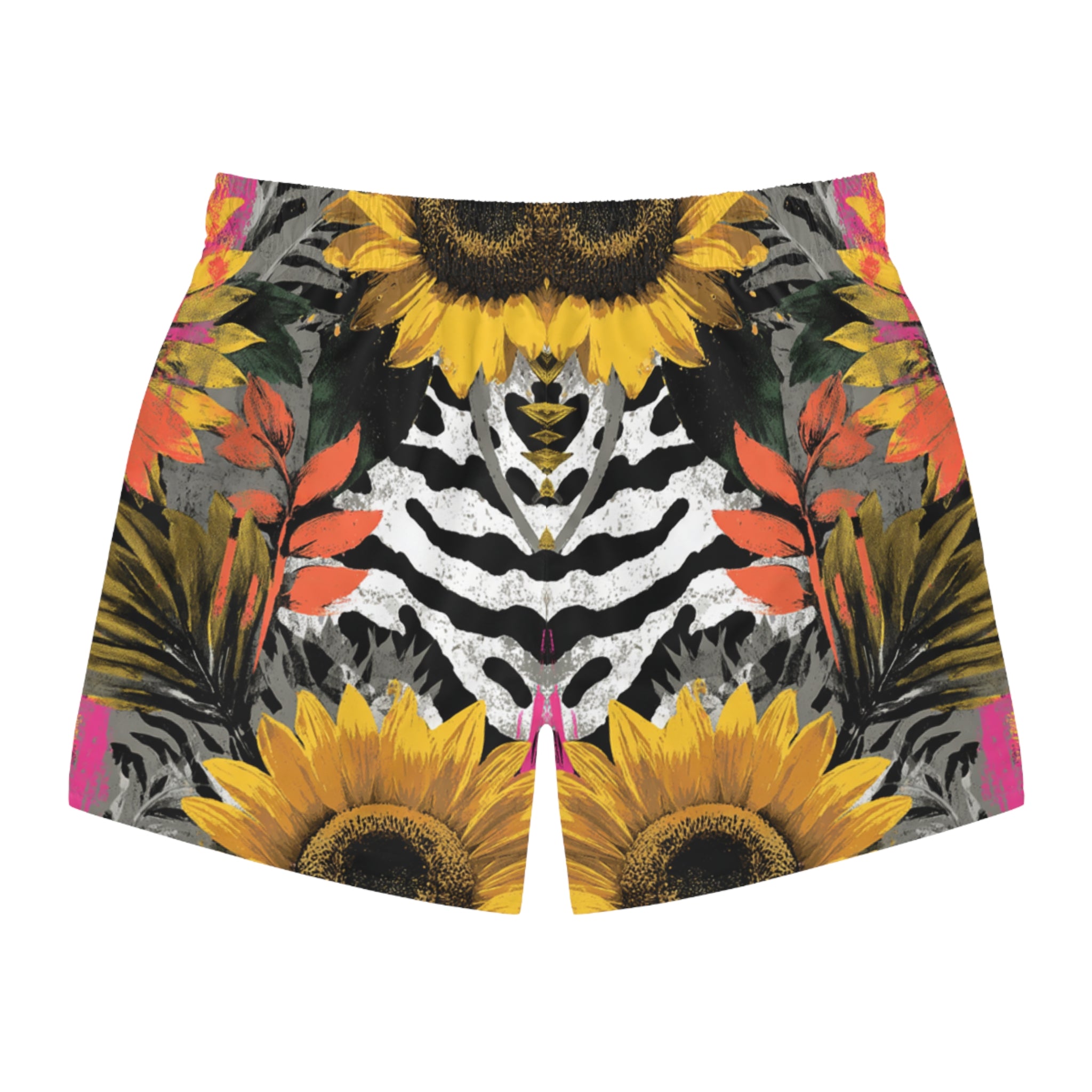Zebra Stripes x Sunflowers Multi-Color Swim Trunks (AOP), Artsulli - Art is Long, Life is Short, All Over Prints, , , , , , , 