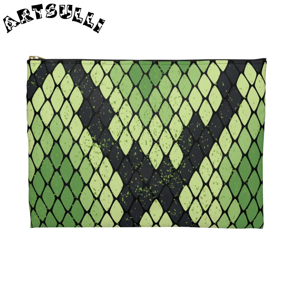 JAKKOUTTHEBXX Snake Skin Green and Black Accessory Pouch