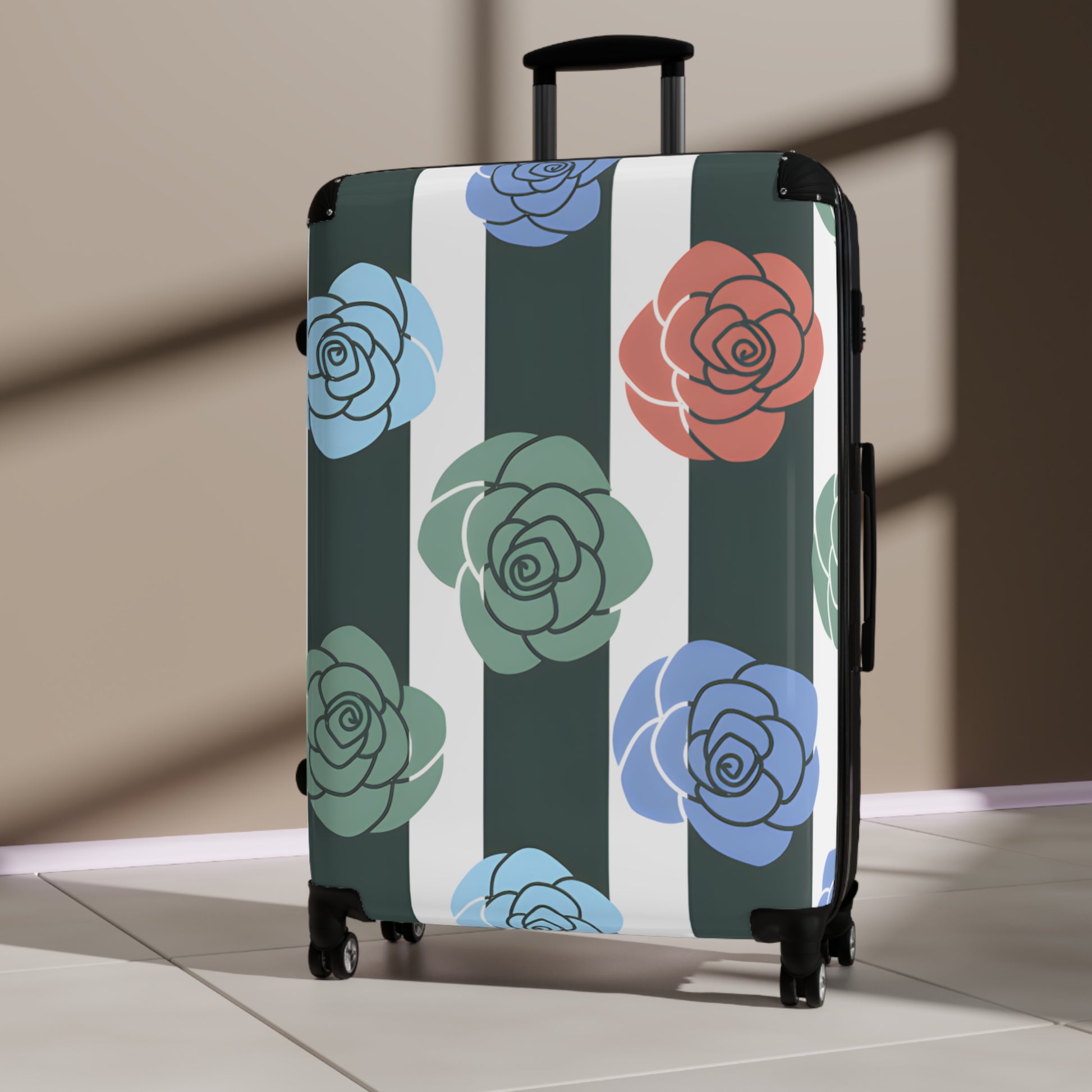 Stripes x Roses Black and White Suitcase, Artsulli - Art is Long, Life is Short, Bags, , , , , , , 