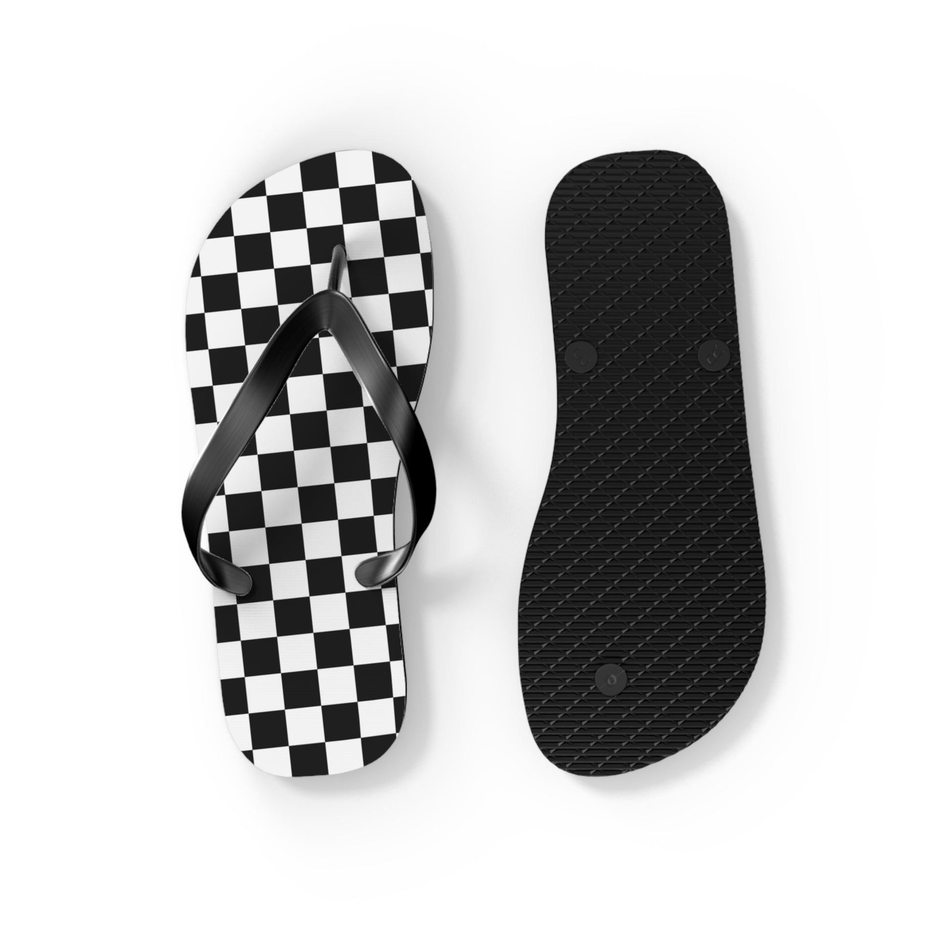 Checkerboard White and Black Flip Flops, Artsulli - Art is Long, Life is Short, Shoes, , , , , , , 