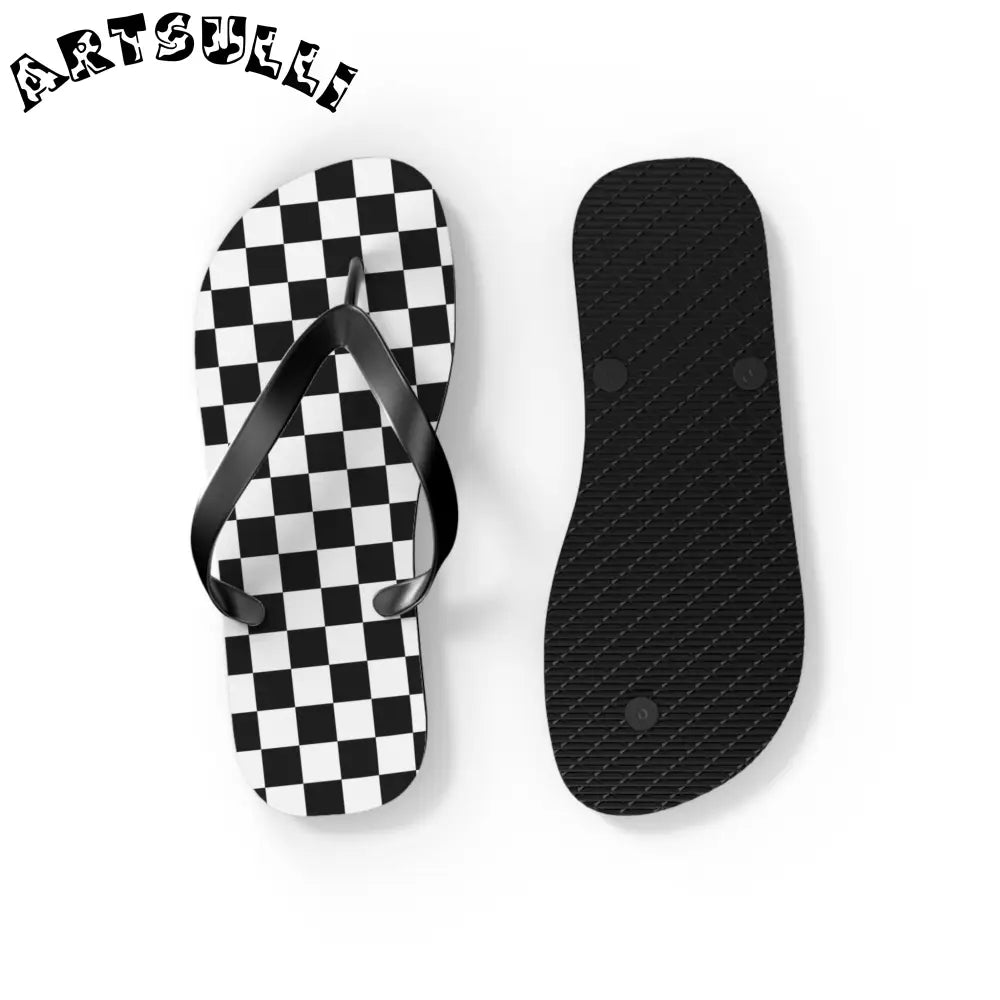 JAKKOUTTHEBXX Checkerboard White and Black Flip Flops JAKKOUTTHEBXX