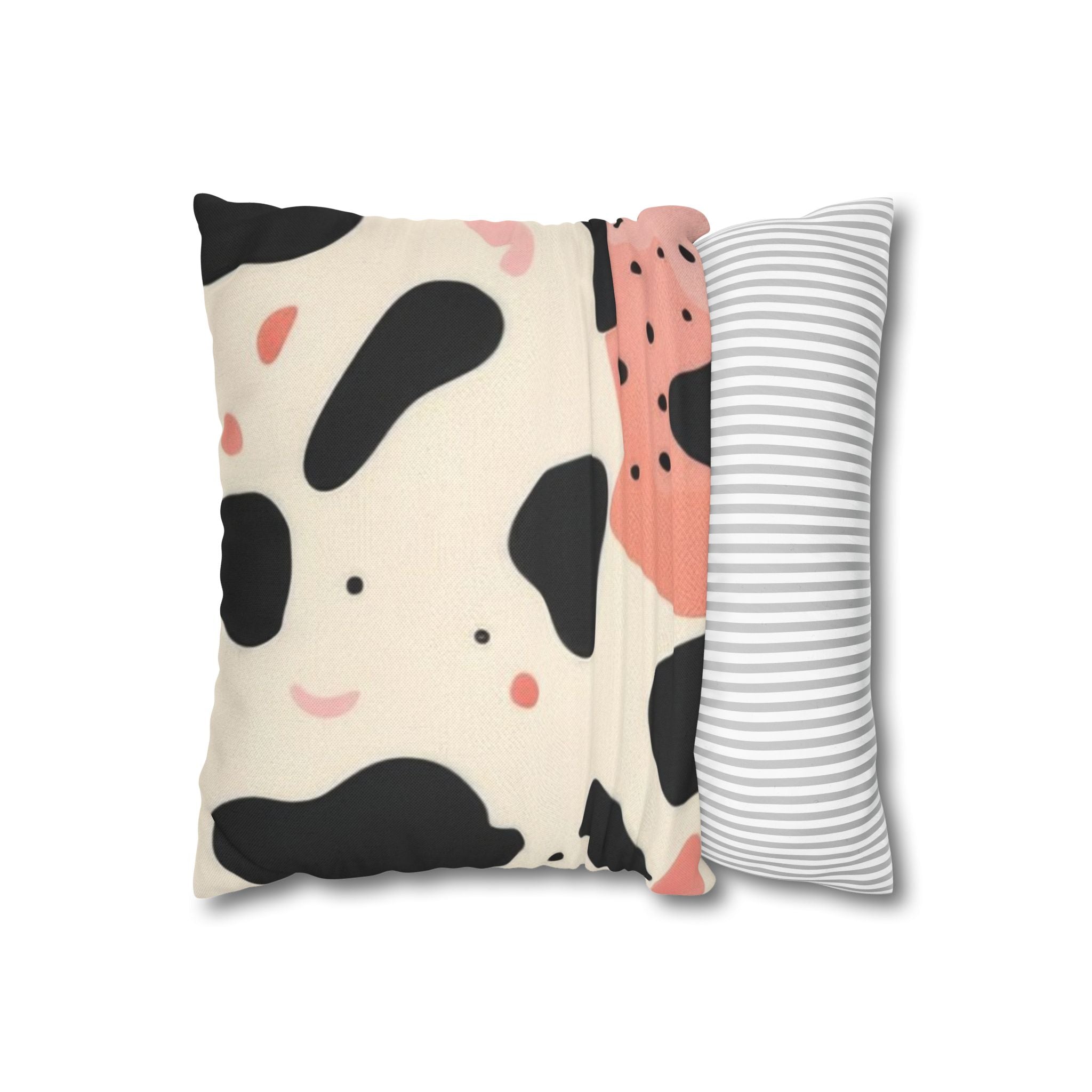 Organic Cow Print Cream and Pink Spun Polyester Square Pillowcase, Artsulli - Art is Long, Life is Short, Home Decor, , , , , , , 