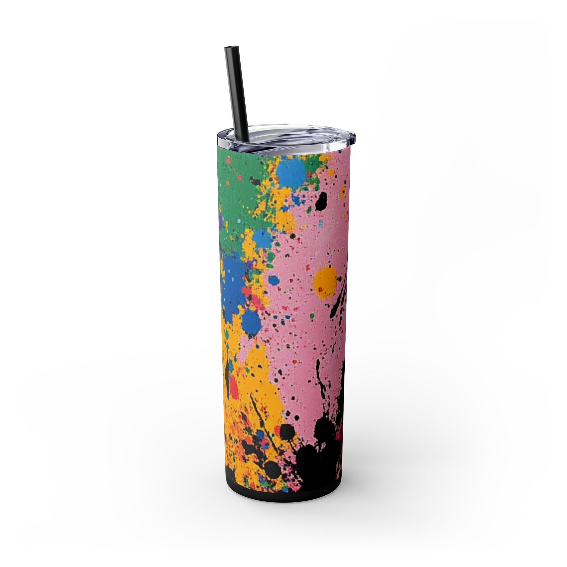 The Colors Of Paint Splatter Skinny Tumbler with Straw, 20oz, Artsulli - Art is Long, Life is Short, Mug, , , , , , , 