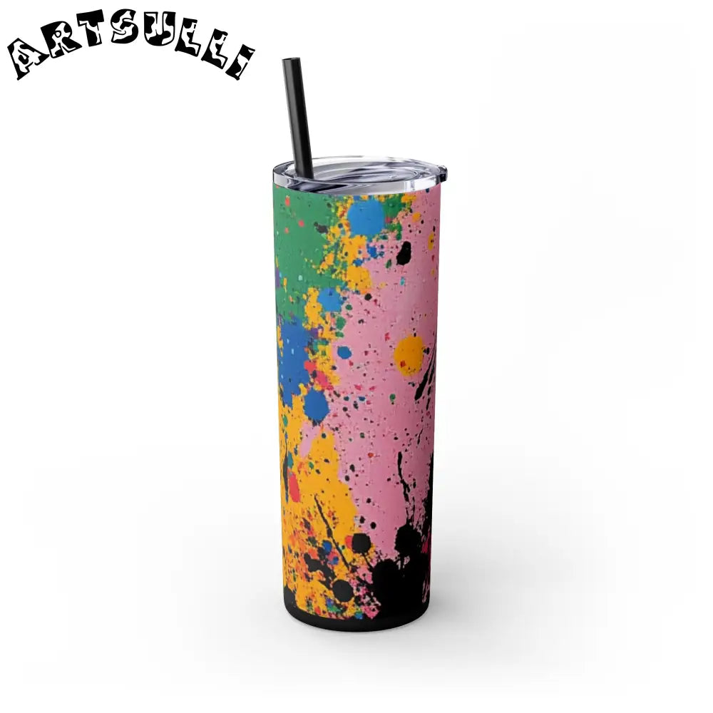 JAKKOUTTHEBXX The Colors Of Paint Splatter Skinny Tumbler with Straw