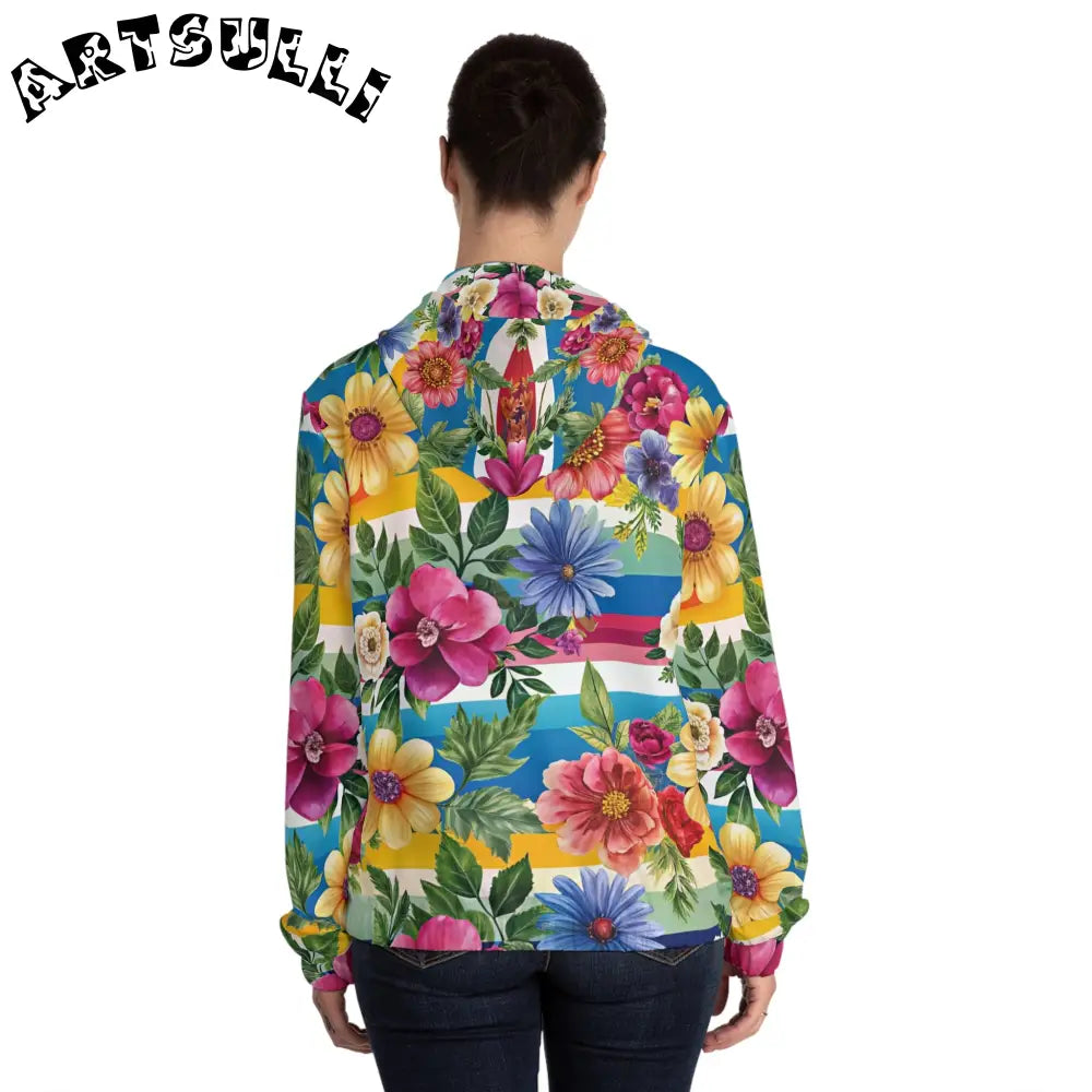 JAKKOUTTHEBXX Colorful Floral Stripe Women’s Zip Hoodie 2025