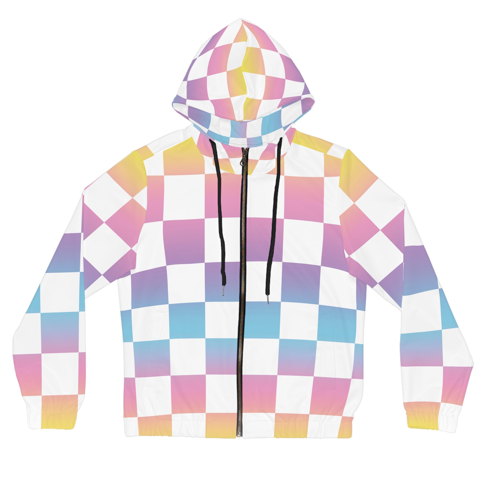 Vaporwave Check II Women’s Full-Zip Hoodie (AOP), Artsulli - Art is Long, Life is Short, All Over Prints, Size, XS, Color, Black, , , 29464848627102679289