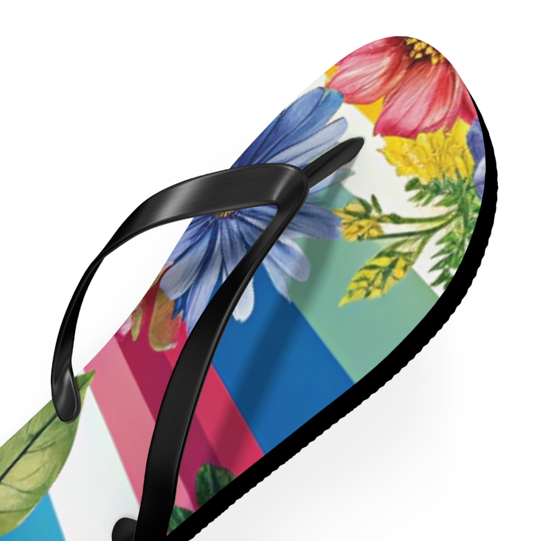 Floral Stripe 4K Flip Flops, Artsulli - Art is Long, Life is Short, Shoes, , , , , , , 