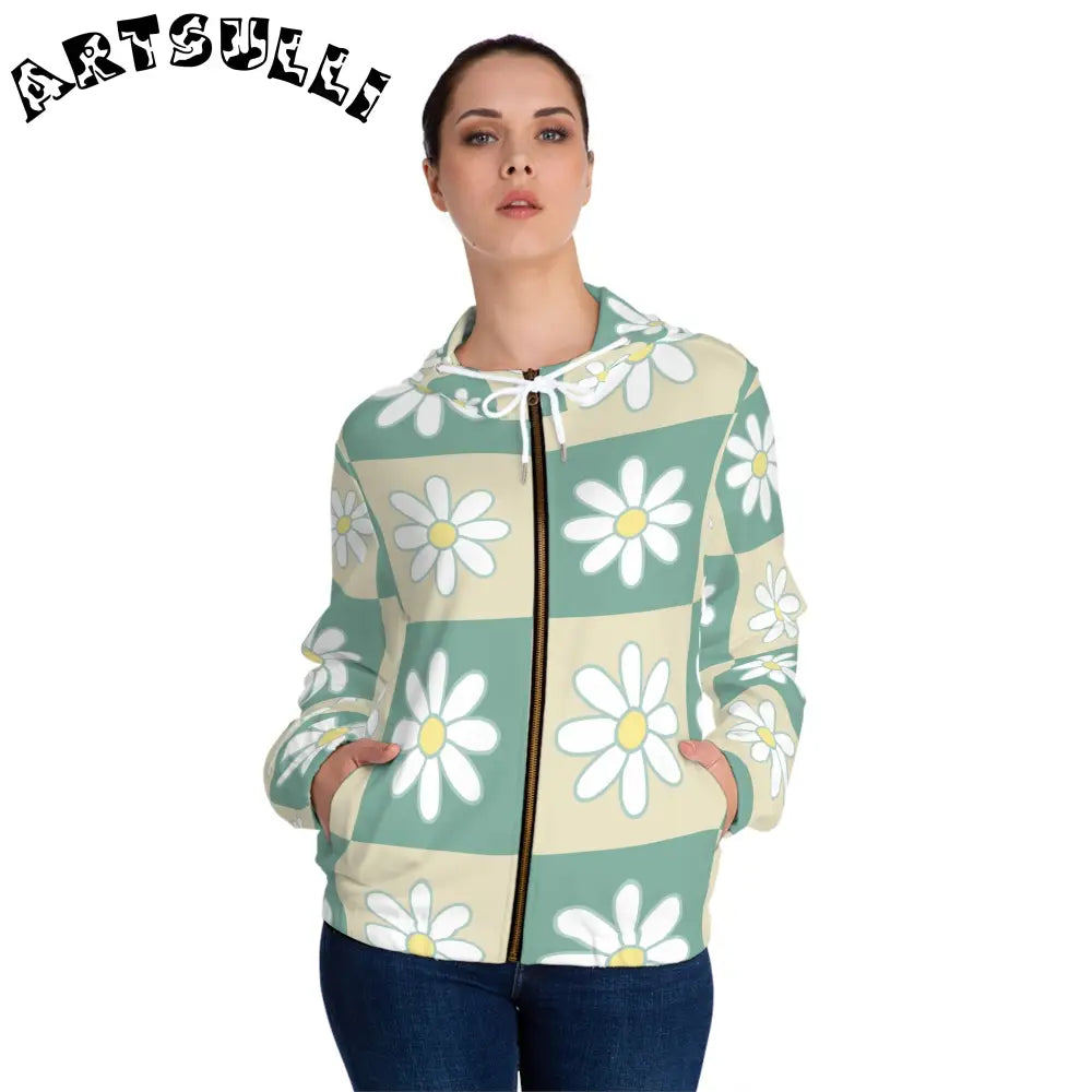 JAKKOUTTHEBXX Retro Daisy Checkerboard Green and Tan Women’s