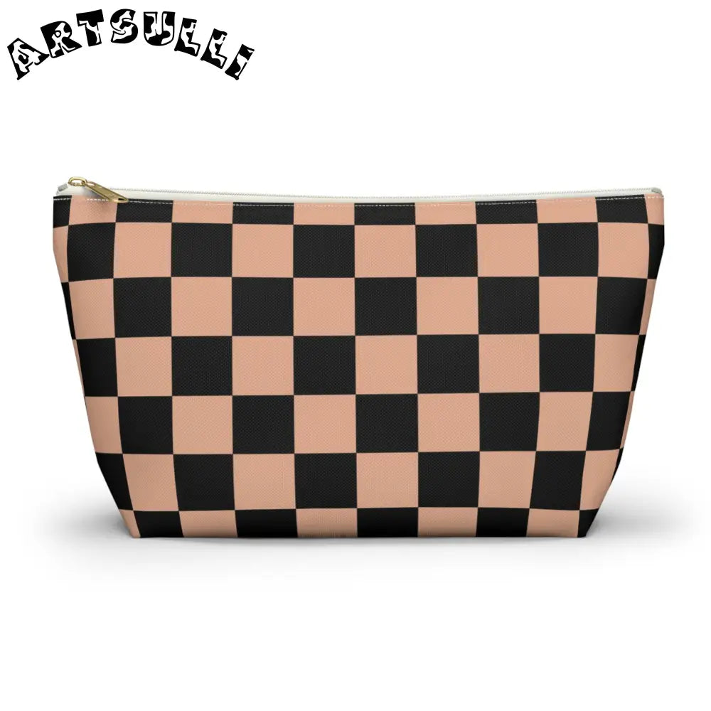 JAKKOUTTHEBXX Checkerboard Soft Orange and Black Accessory Pouch w
