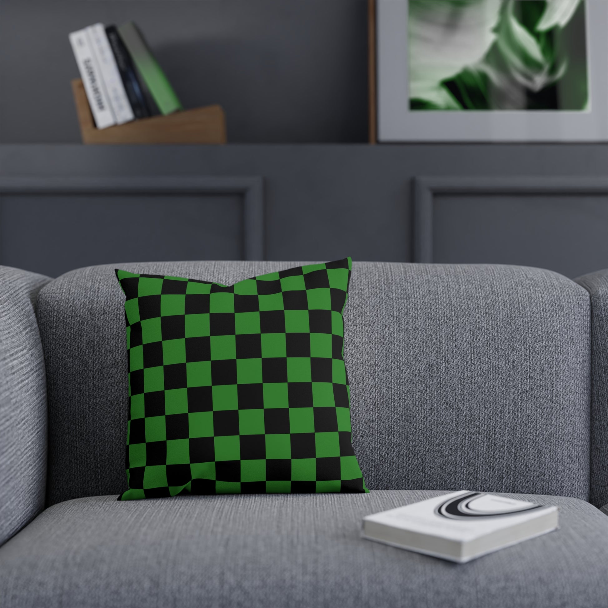 Checkerboard Green and Black Cushion, Artsulli - Art is Long, Life is Short, Home Decor, , , , , , , 