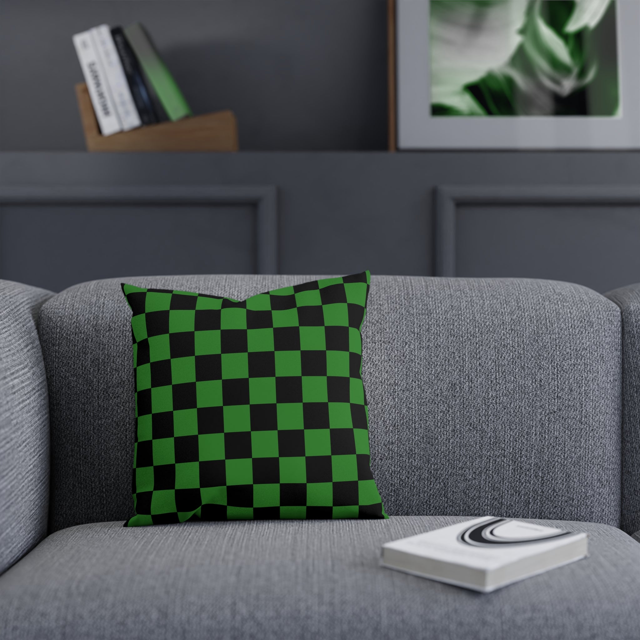 Checkerboard Green and Black Cushion, Artsulli - Art is Long, Life is Short, Home Decor, , , , , , , 