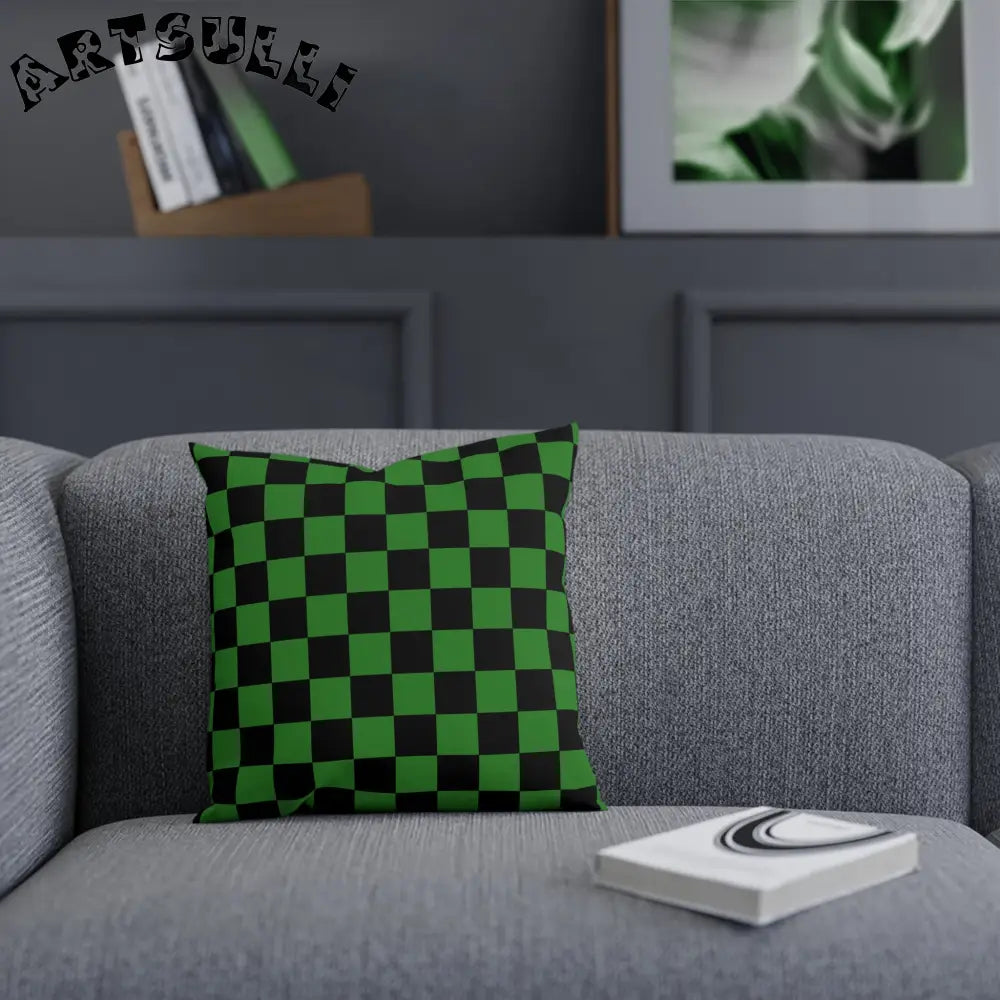 JAKKOUTTHEBXX Checkerboard Green and Black Cushion JAKKOUTTHEBXX