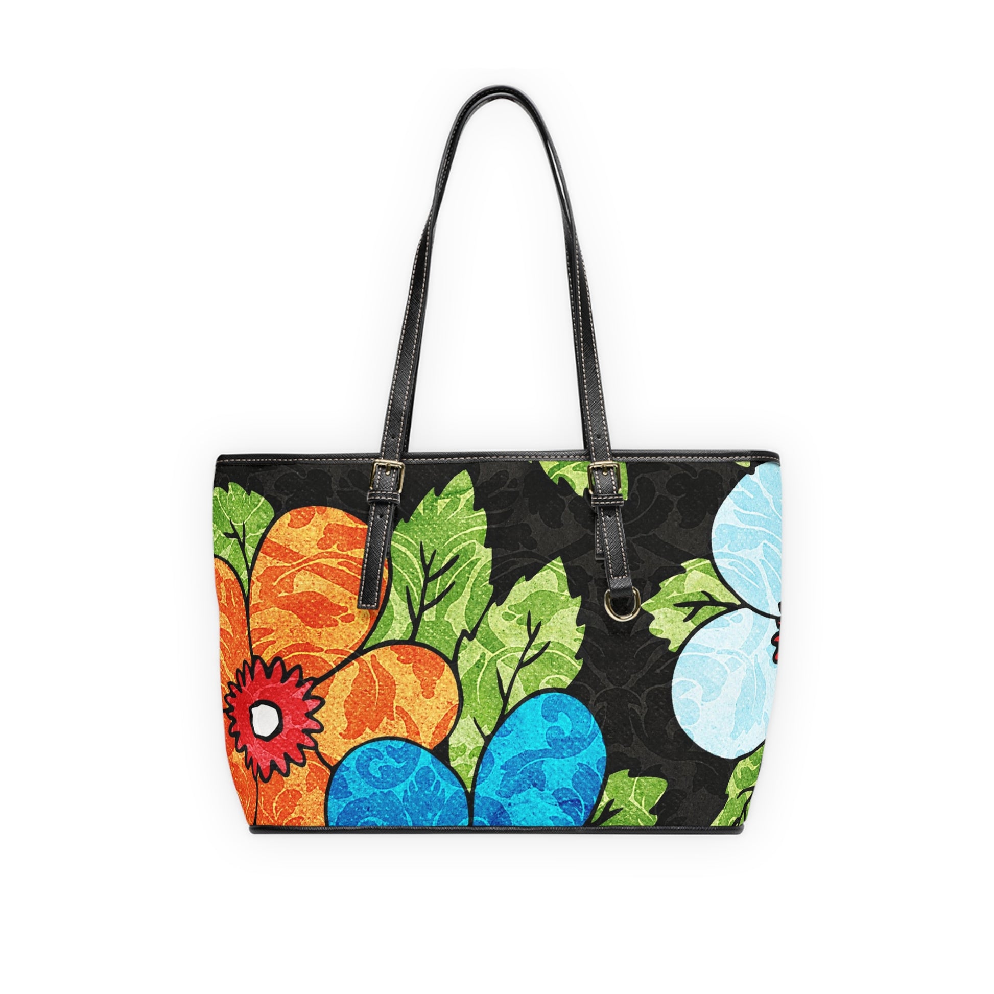 Groovy Black Floral Kl PU Leather Shoulder Bag, Artsulli - Art is Long, Life is Short, Bags, Size, 16" x 10", Color, Black, , , 25073863547227563245