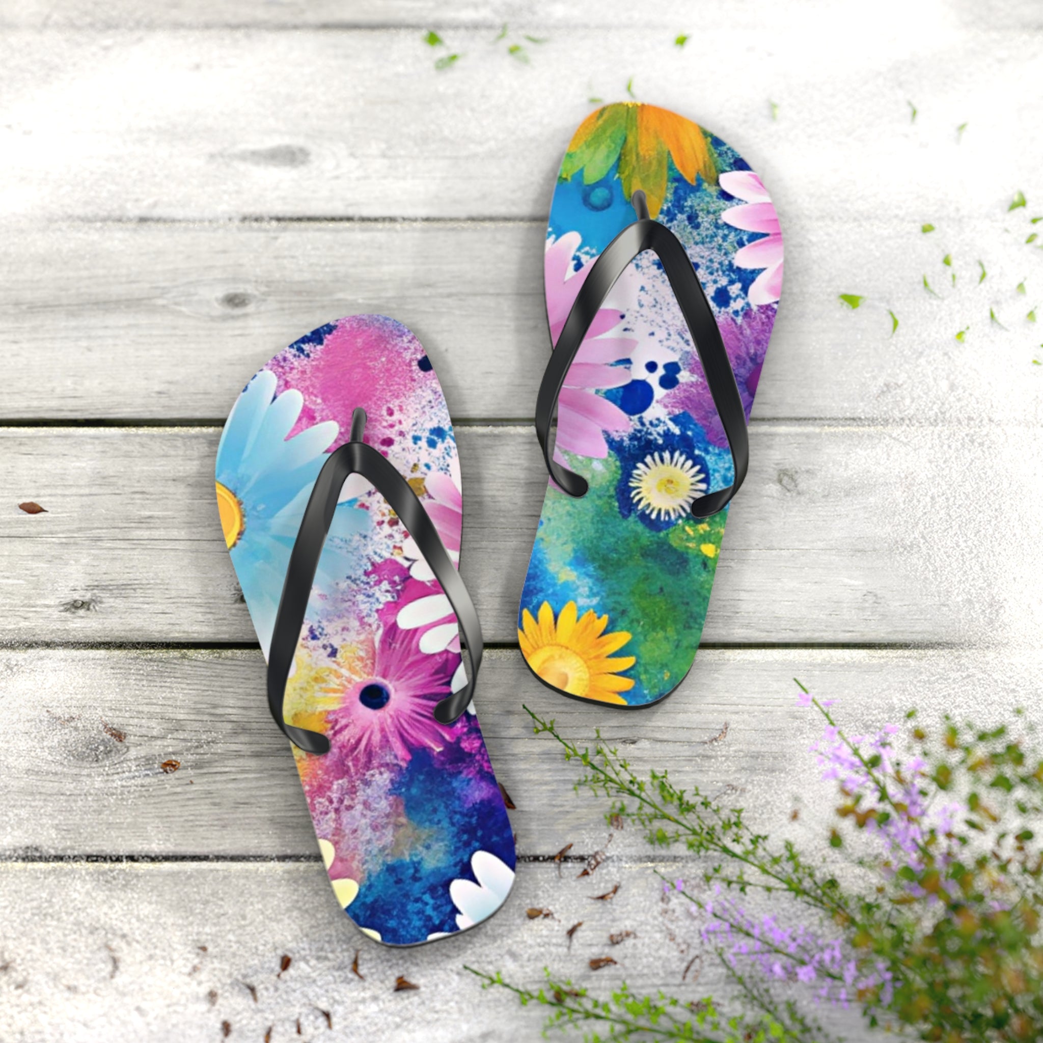 Magical Flower Explosion Multi-Color Flip Flops, Artsulli - Art is Long, Life is Short, Shoes, , , , , , , 