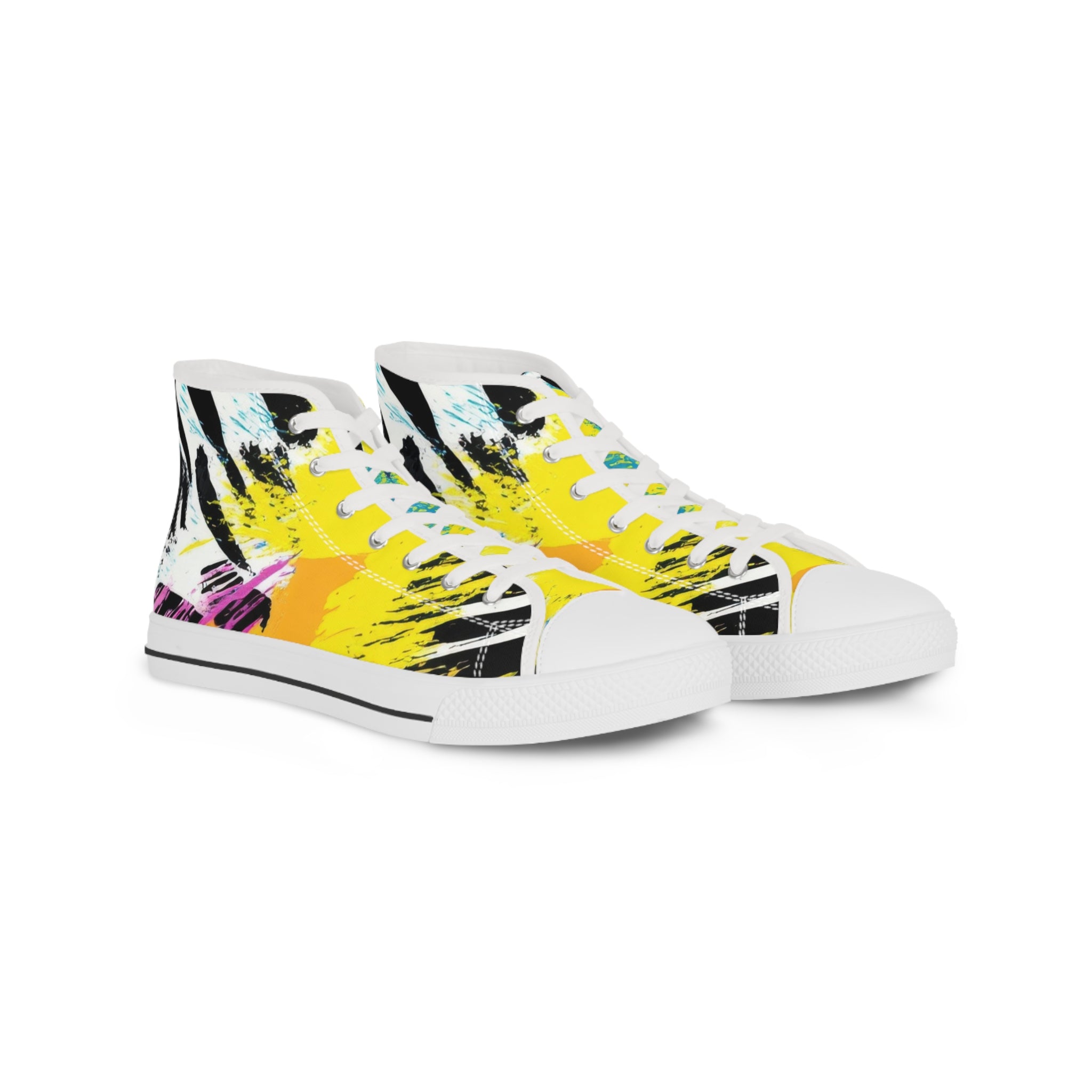 Zebra Stripes x Leopard Print x Paint Splatter II Multi-Color Men's High Top Sneakers, Artsulli - Art is Long, Life is Short, Shoes, Size, US 5, Color, White sole, , , 13188566015589335087
