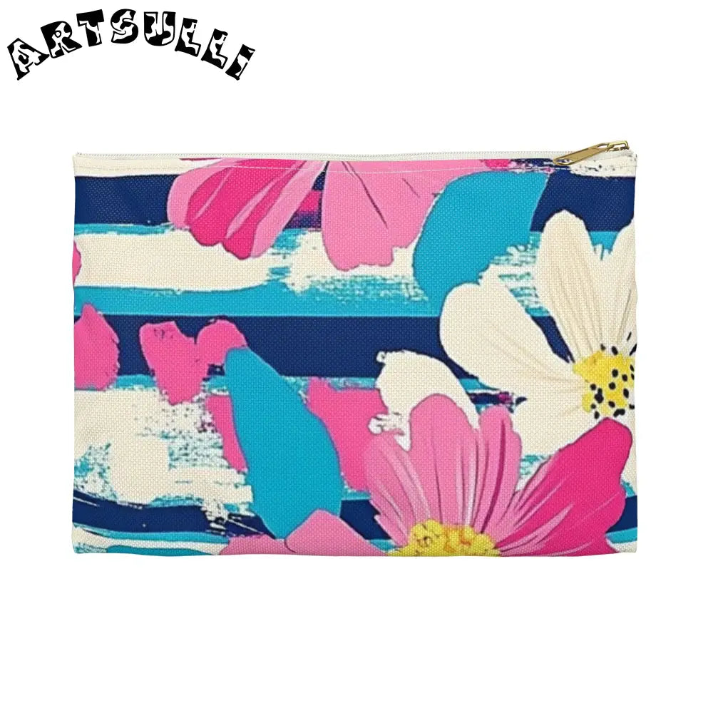 JAKKOUTTHEBXX Dayglo Floral Stripes Multi-Color Accessory Pouch