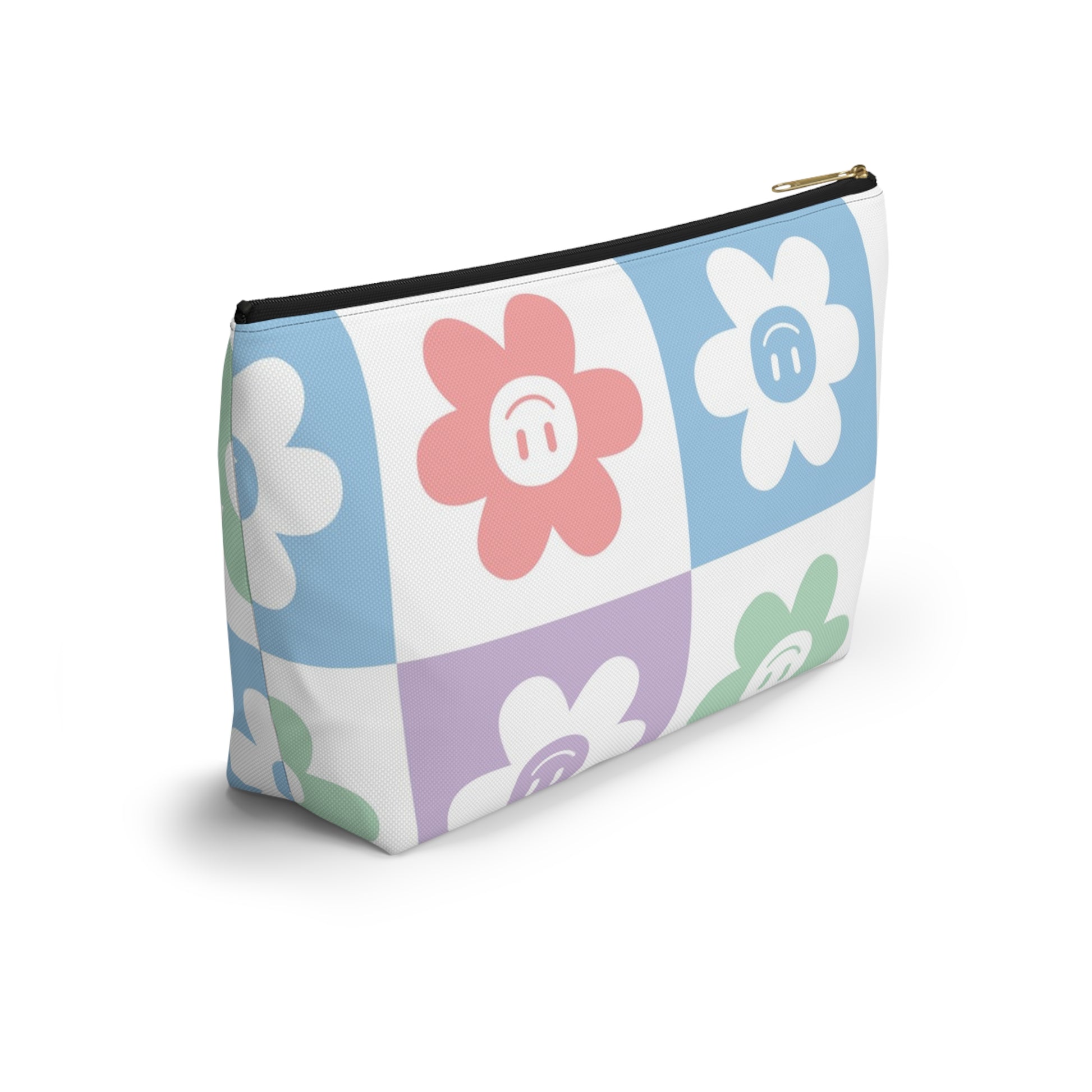 Chessboard x Smiley Face Flowers Multi-Color Accessory Pouch w T-bottom, Artsulli - Art is Long, Life is Short, Bags, , , , , , , 