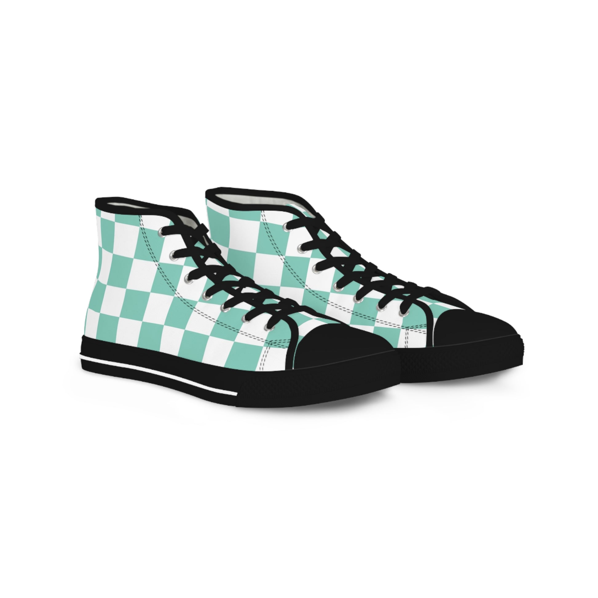 Checkerboard Light Green Men's High Top Sneakers, Artsulli - Art is Long, Life is Short, Shoes, Size, US 5, Color, Black sole, , , 12282263250010378075