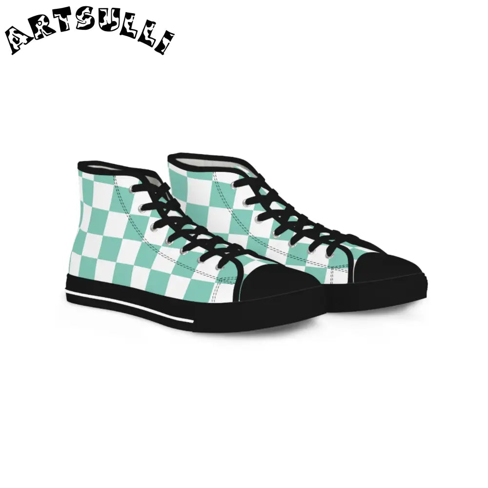 JAKKOUTTHEBXX Checkerboard Light Green Men’s High Top Sneakers