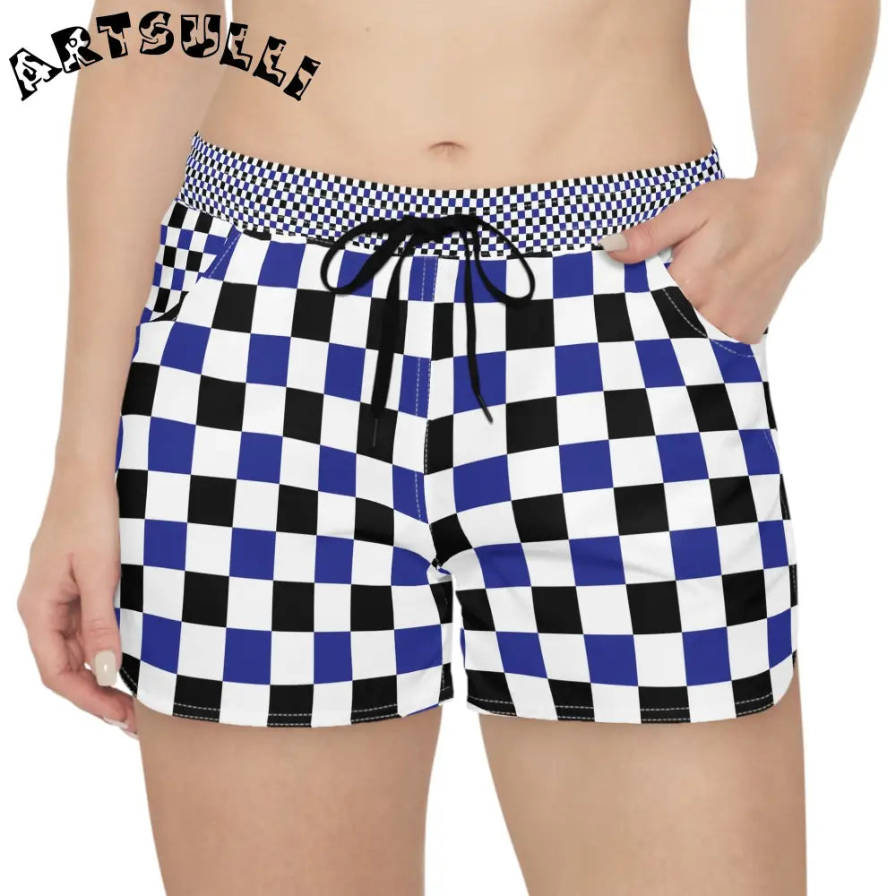 JAKKOUTTHEBXX Checkerboard Multi-Color Blue Women’s Casual Shorts