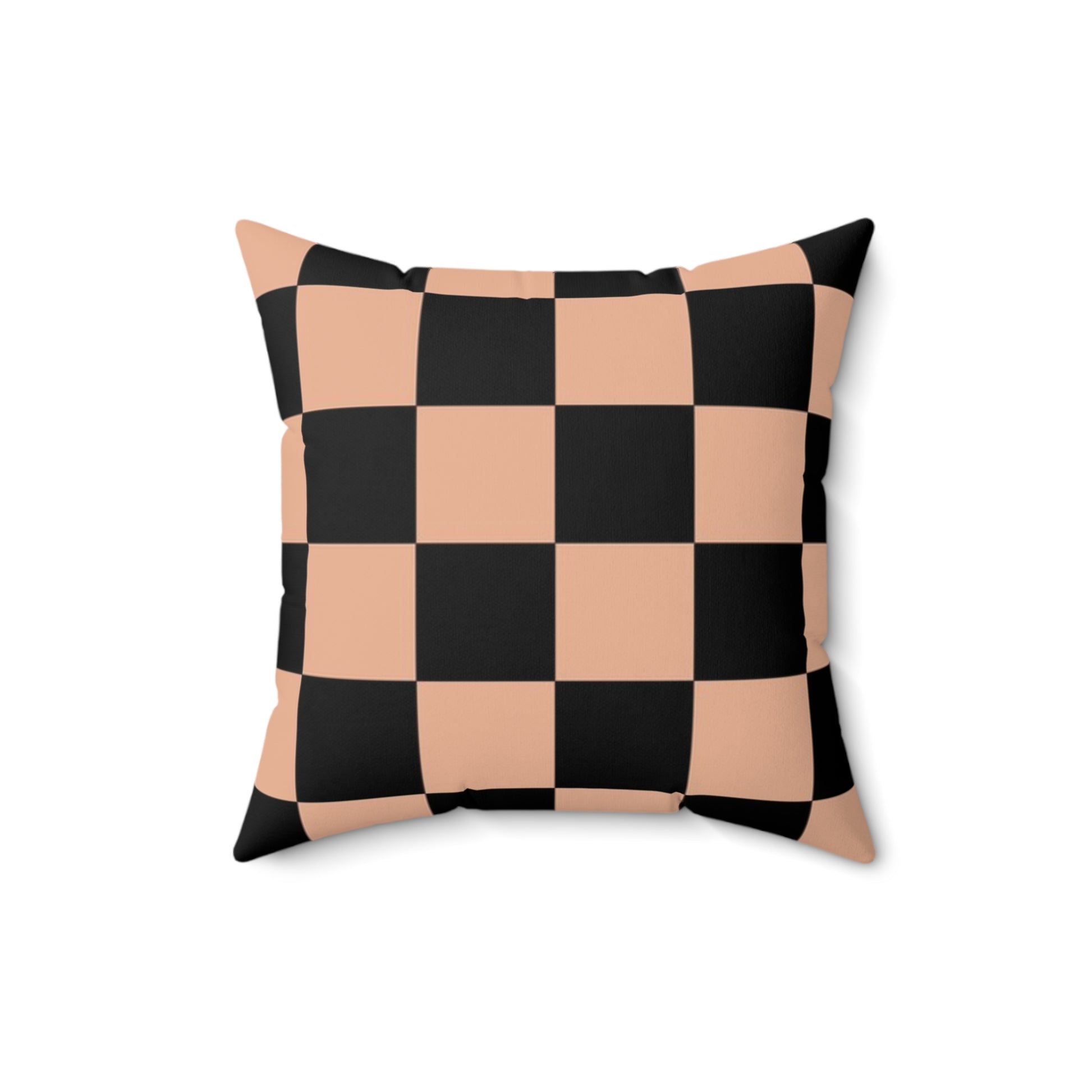 Checkerboard Soft Orange and Black Spun Polyester Square Pillow, Artsulli - Art is Long, Life is Short, Home Decor, Size, 16" × 16", , , , , 22227044204117728151