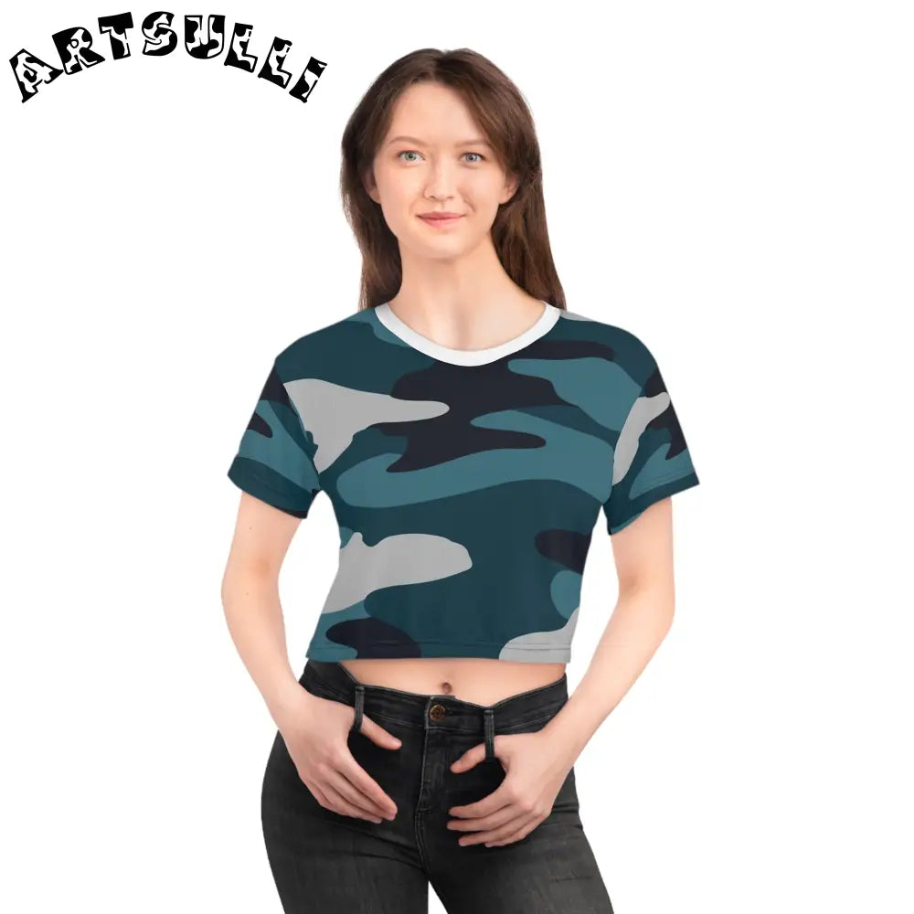 JAKKOUTTHEBXX Blue Camouflage Crop Tee (AOP) JAKKOUTTHEBXX Artsulli
