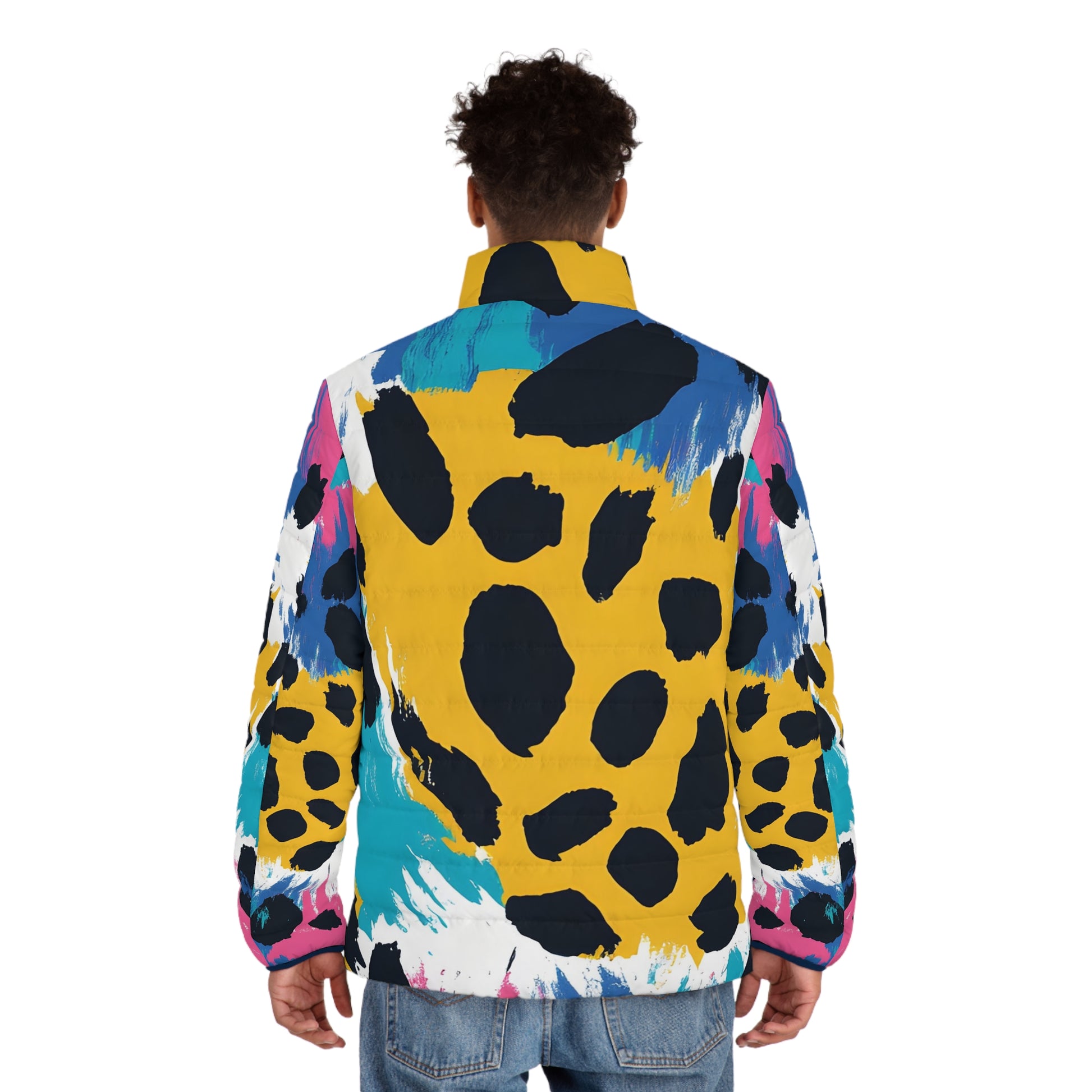 Leopard Print x Paint Brush Strokes Multi-Color Men's Puffer Jacket (AOP), Artsulli - Art is Long, Life is Short, All Over Prints, , , , , , , 
