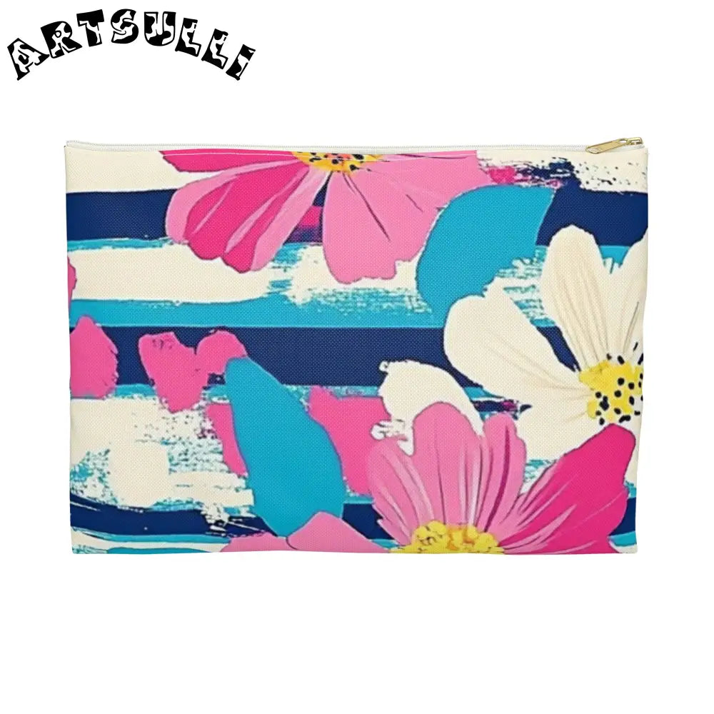 JAKKOUTTHEBXX Dayglo Floral Stripes Multi-Color Accessory Pouch