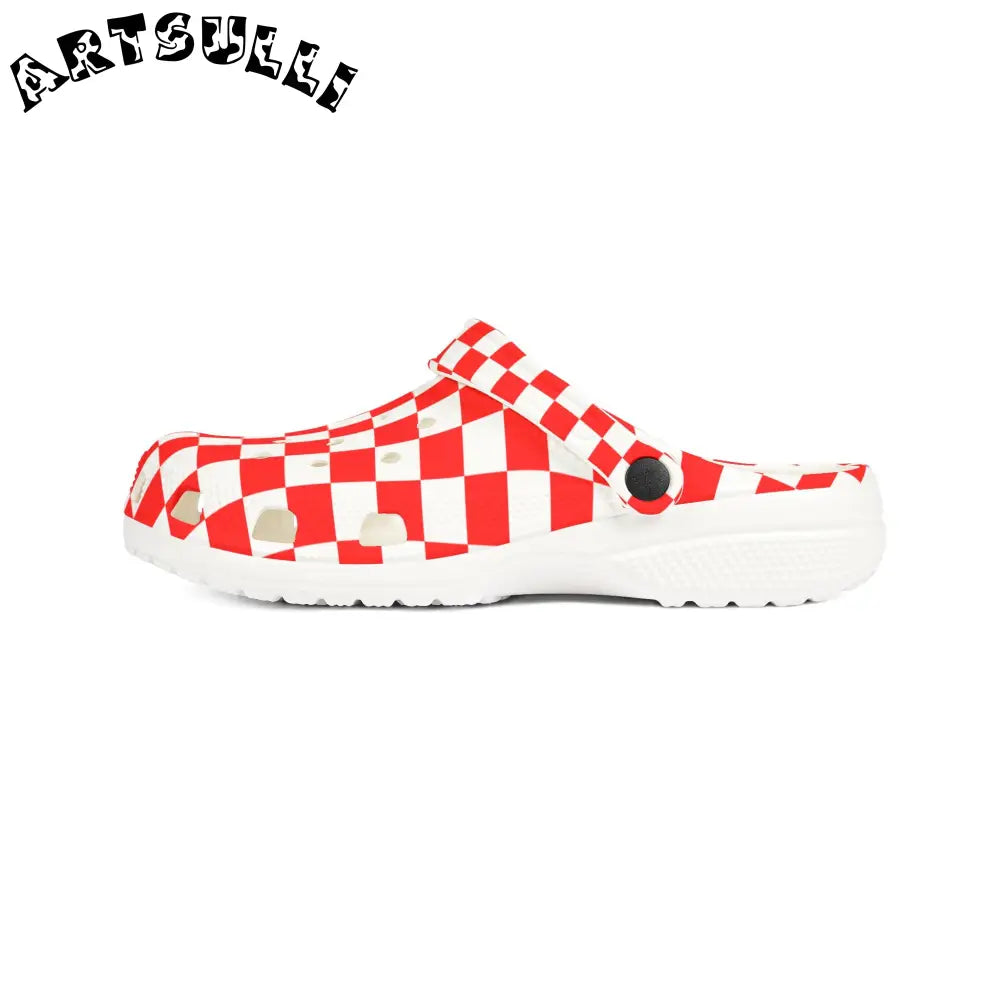 JAKKOUTTHEBXX Checkerboard Red and White EVA Foam Rubber Shoes (AOP)