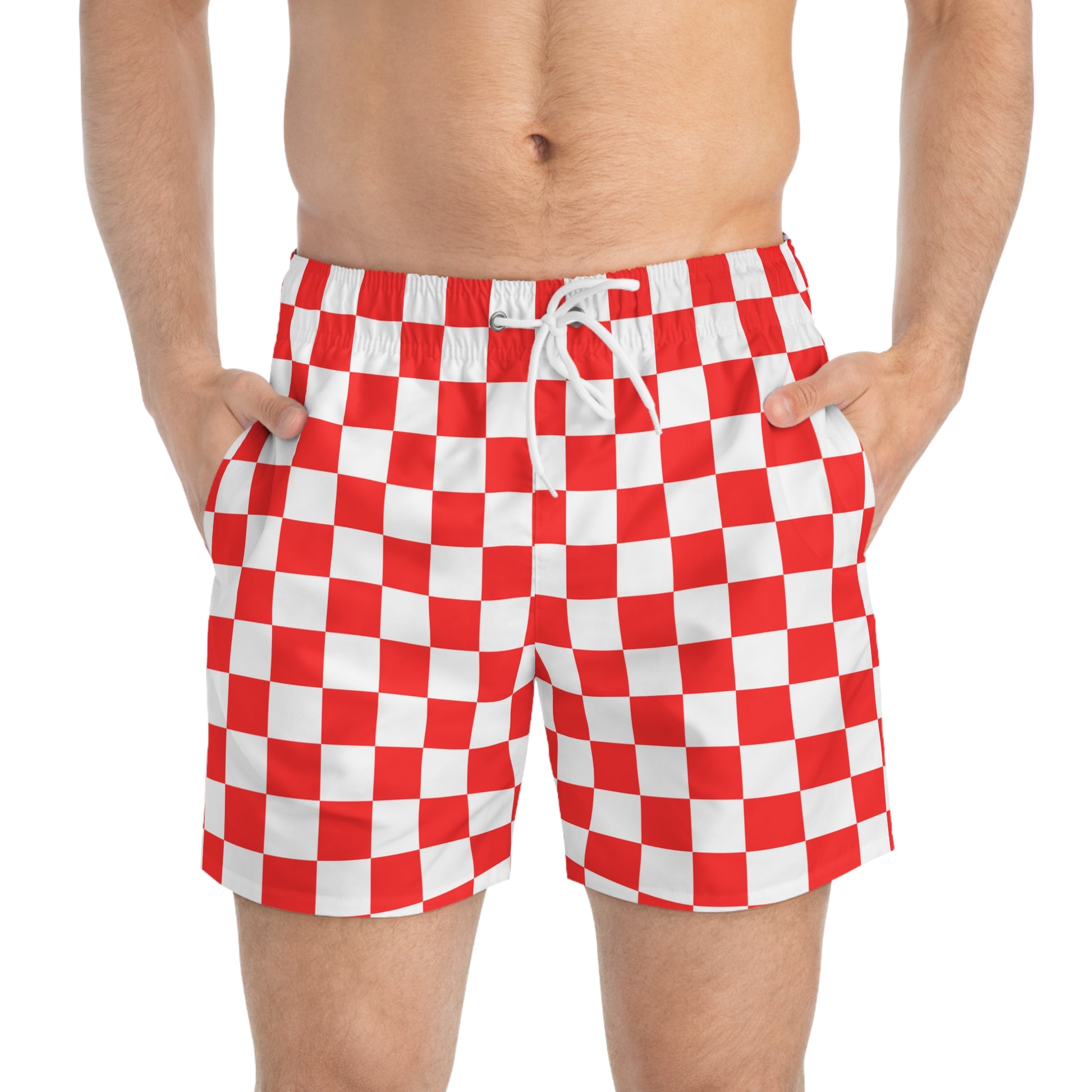 Checkerboard II Red and White Swim Trunks (AOP), Artsulli - Art is Long, Life is Short, All Over Prints, , , , , , , 